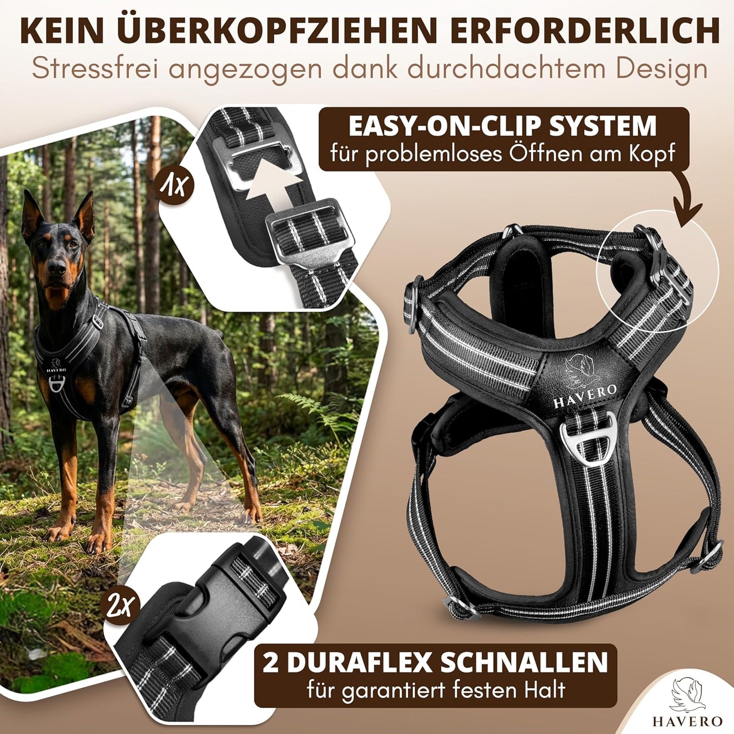 Hundegeschirr Easy-On-Clip, Schwarz L