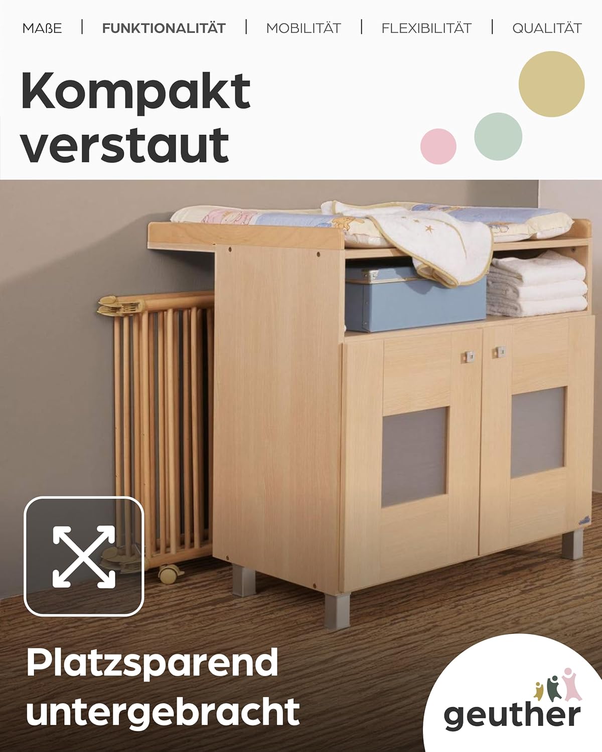 Laufgitter Lucilee höhenverstellbar, klappbar, Mint 76 cm x 97 cm Natur