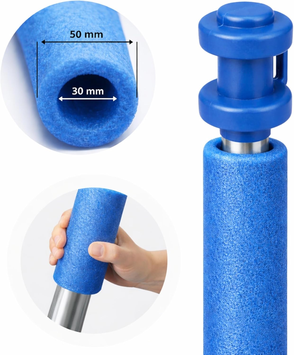 6er-Set Trampolin-Stangenschutz, Blau mit Stangen Kappen