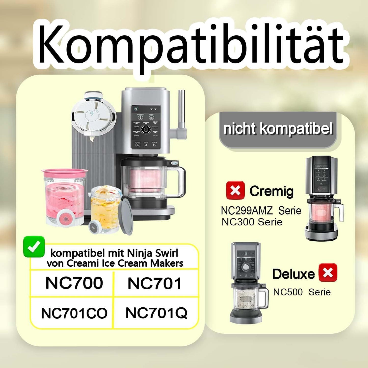 4-teiliges Eisbehälter-Set für Ninja Swirl Creami Serie NC701 & NC700, mit Eislöffel