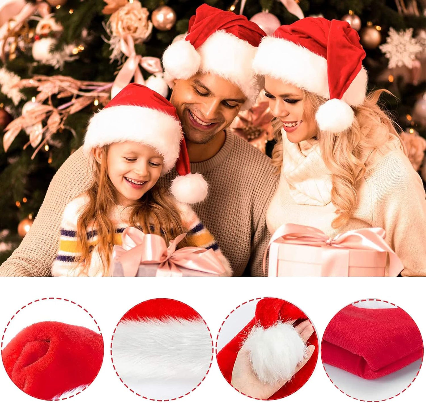 3-teiliges Weihnachtsmannmützen-Set für Kinder & Erwachsene