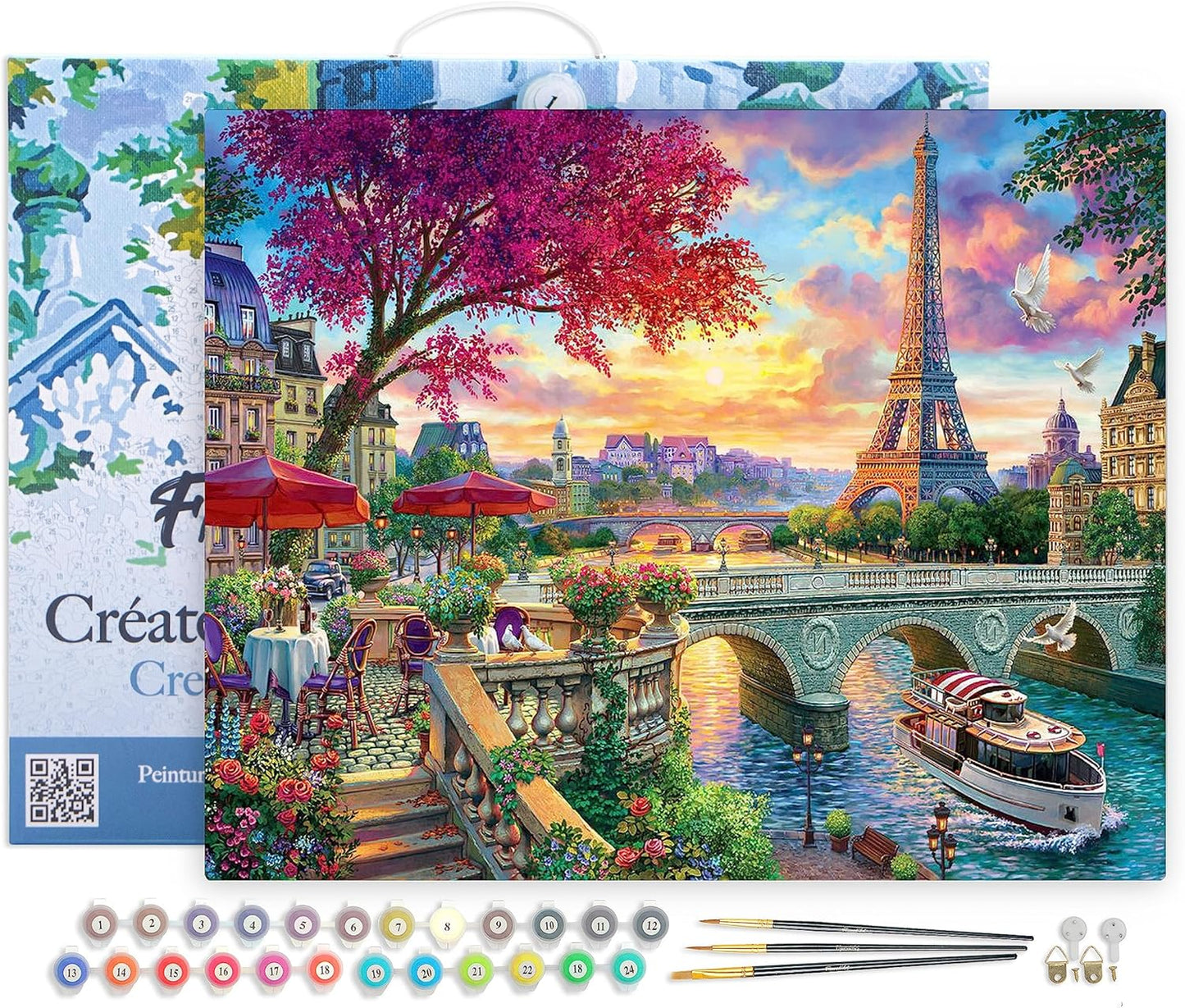 Malen nach Zahlen Set - Abendessen am Ufer der Seine, Abendessen am Ufer der Seine 40x50cm Mit Rahmen (bereits gespannt)