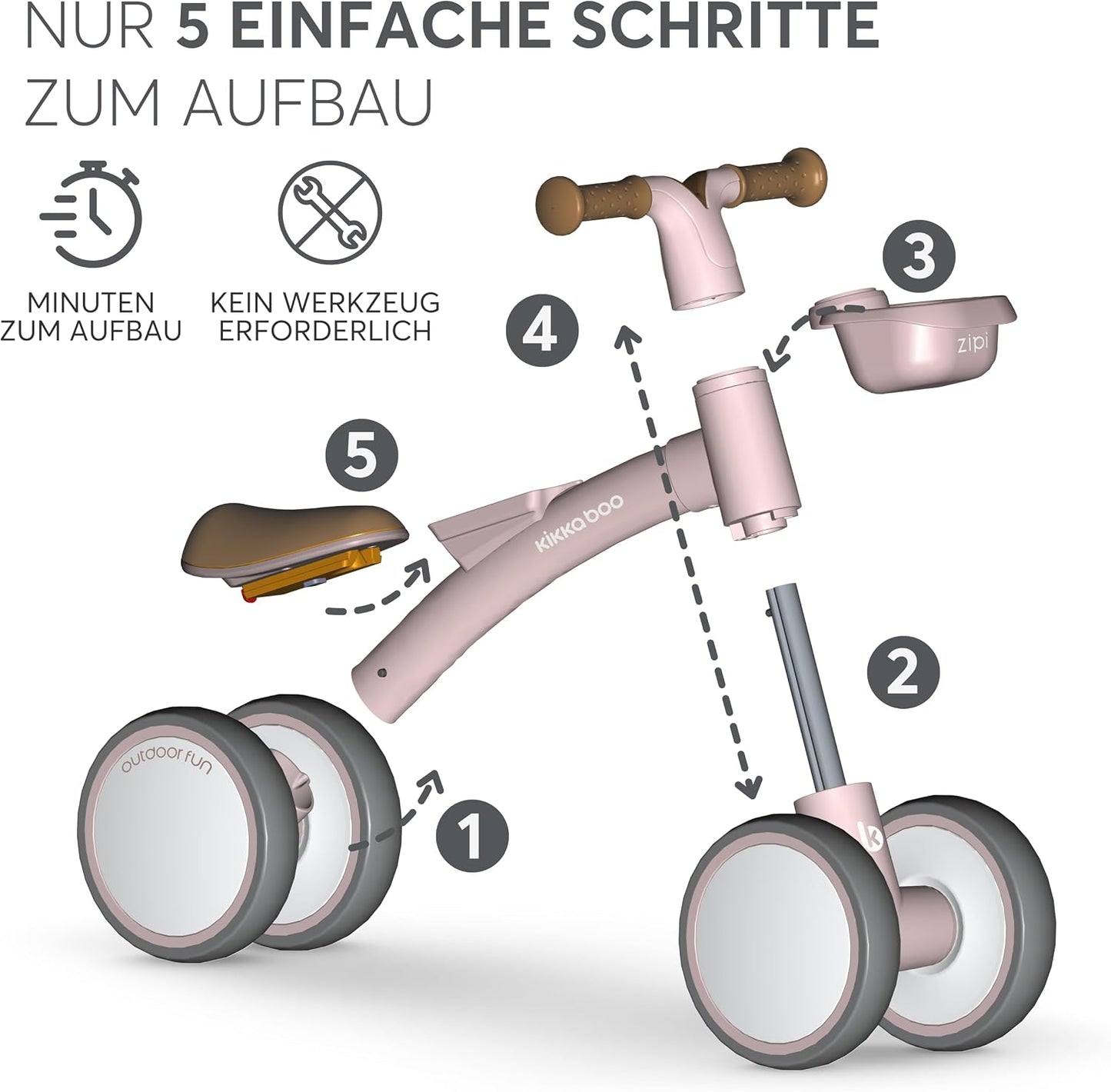 Laufrad mit Korb, Rosa