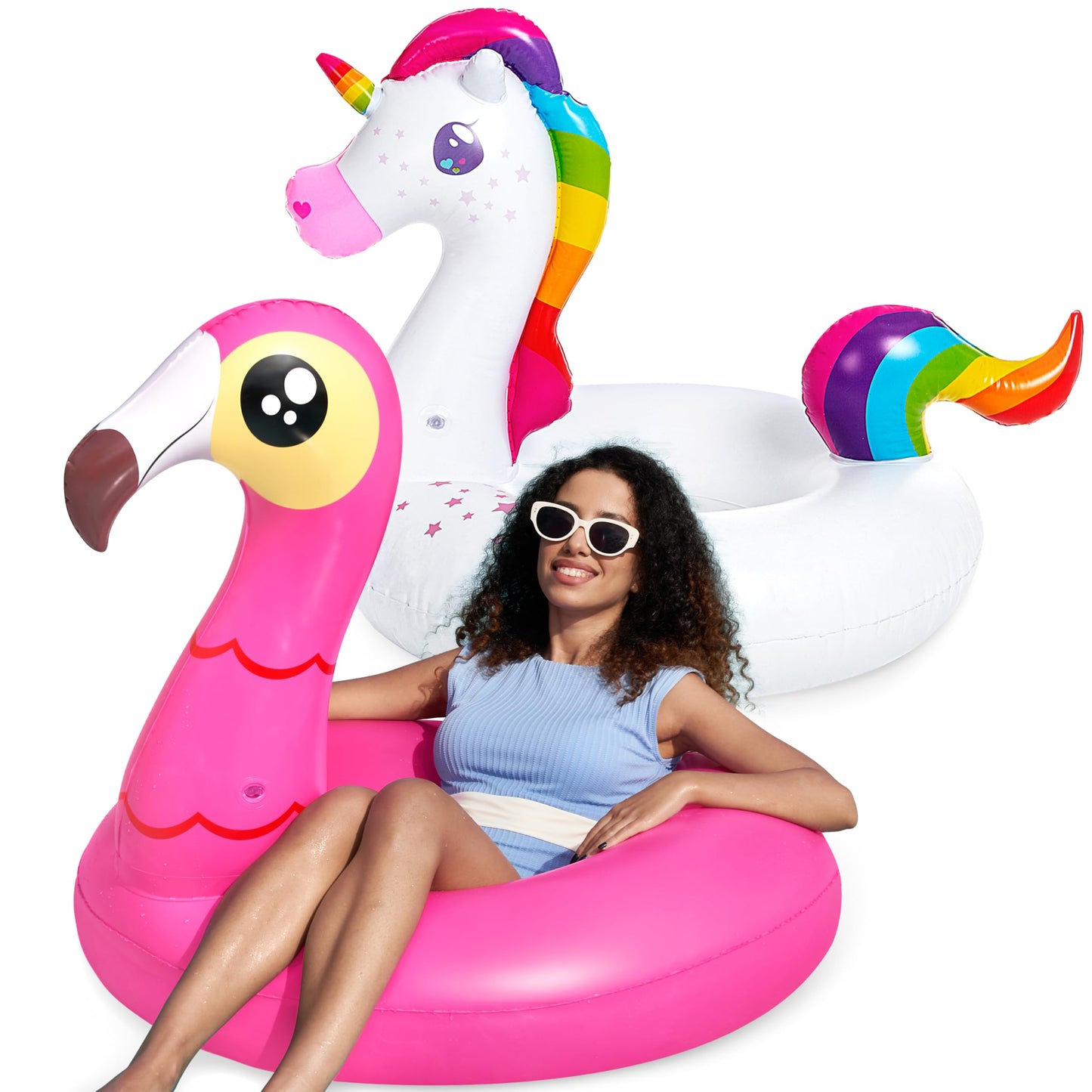 2er Pack aufblasbare Einhorn- und Flamingo-Luftmatratze mit Glitzer, 50cm Flamingo