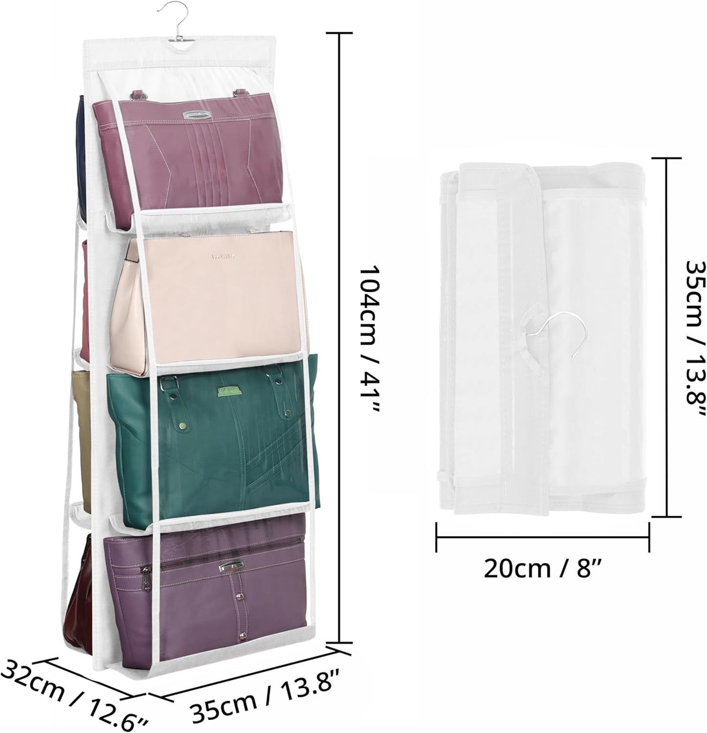 Handtaschen-Organizer mit 8 Fächern (2er-Pack), Weiss