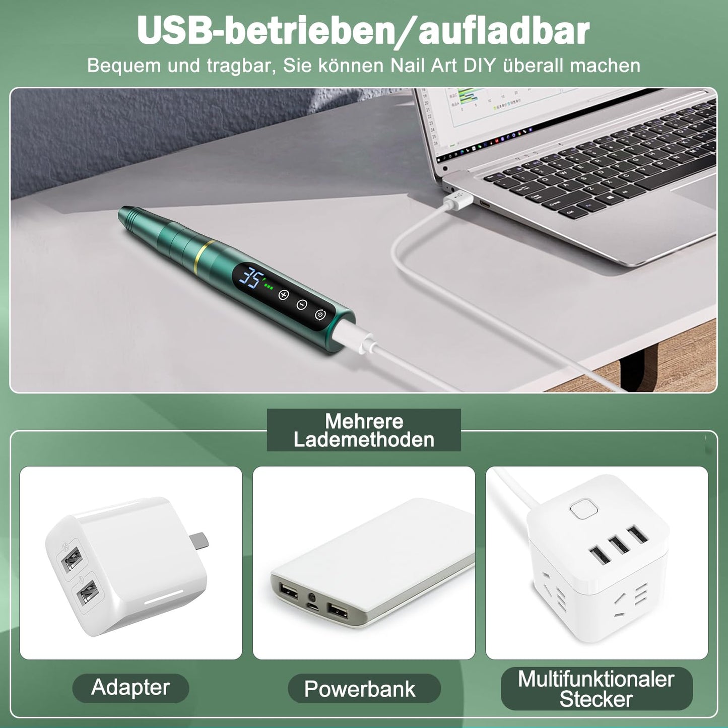 Nagelfräser Set, Grün