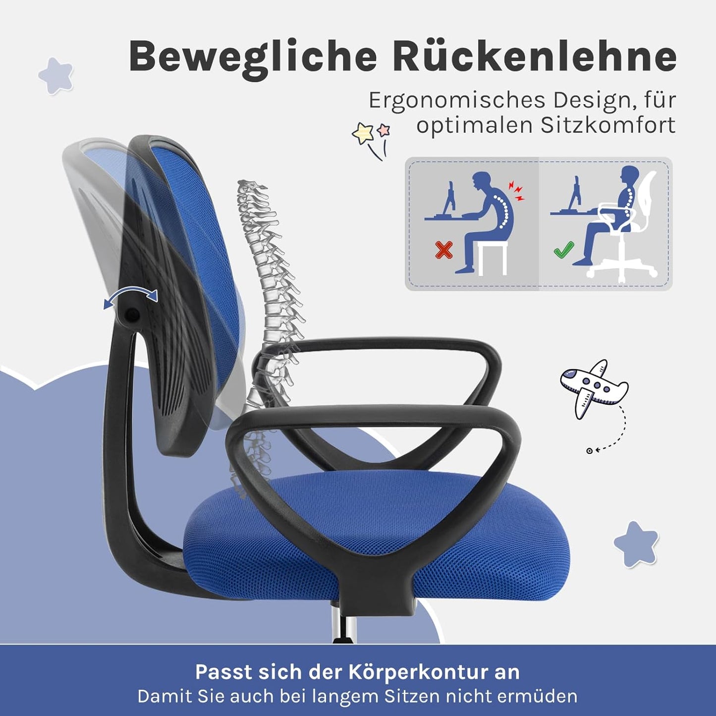 Ergonomischer Kinderschreibtischstuhl, Blau