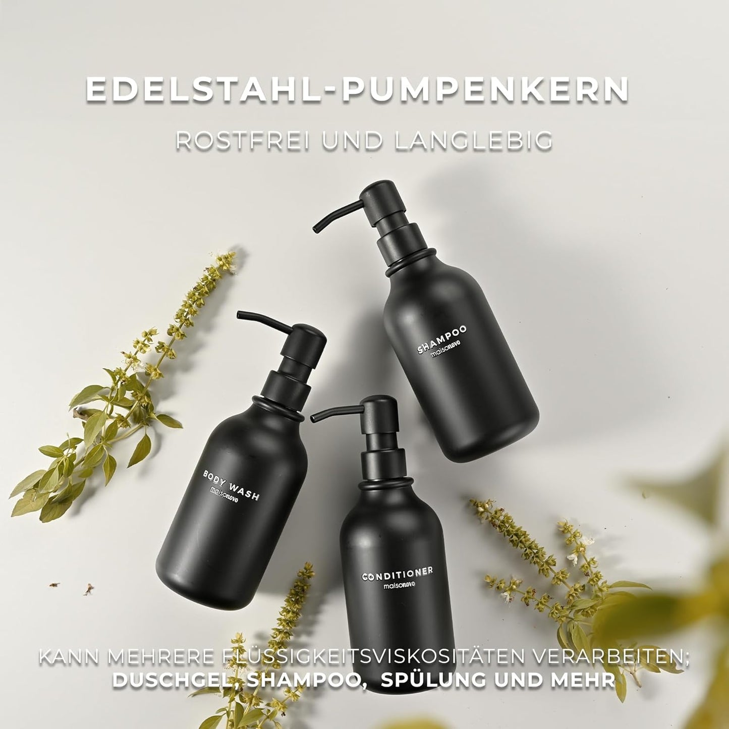 Nachfüllbare Shampoo- und Duschgelspender, 3er-Set, Schwarz X 3