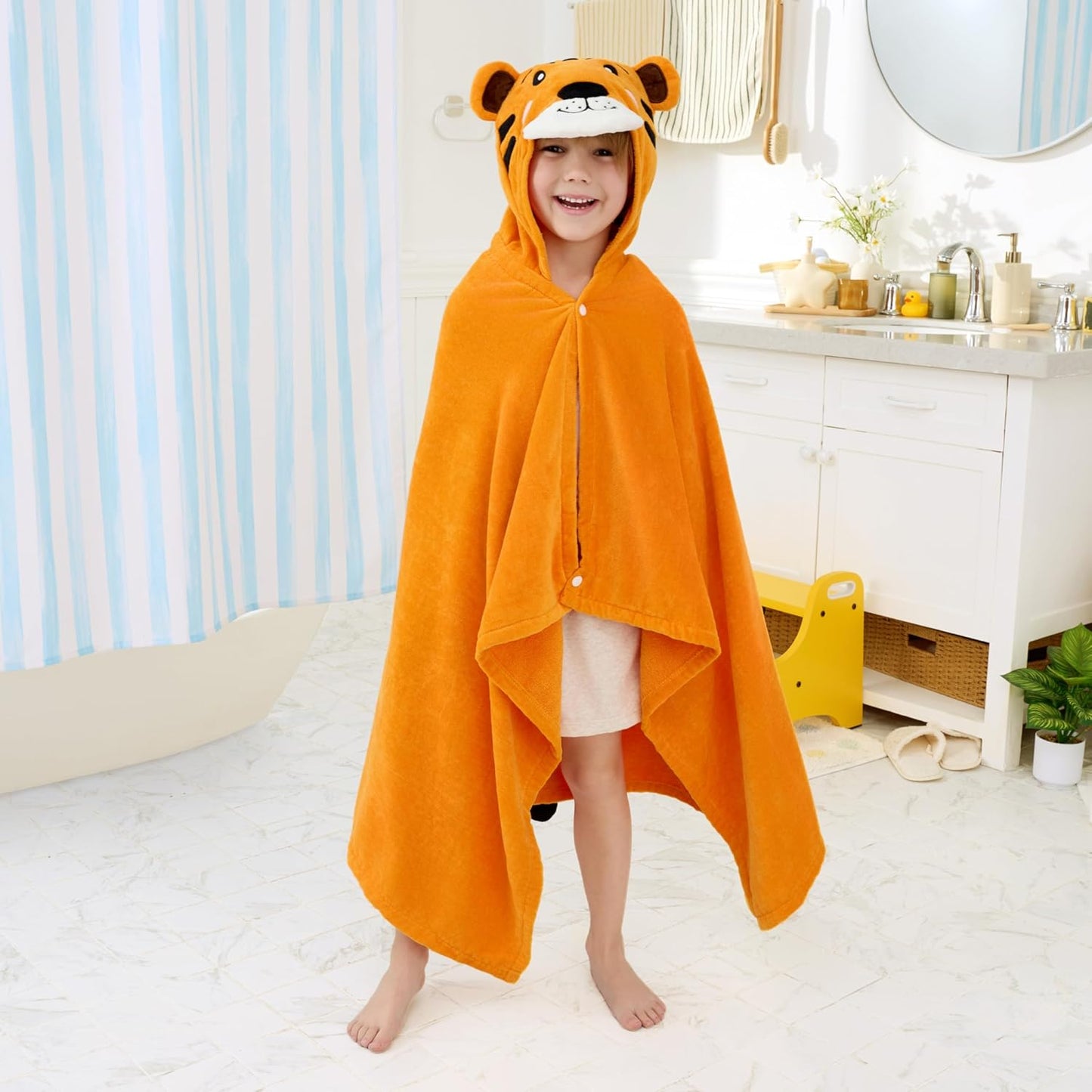 Tiger-Badeponcho Kinder Kapuzenhandtuch (76x127 cm), Gelb