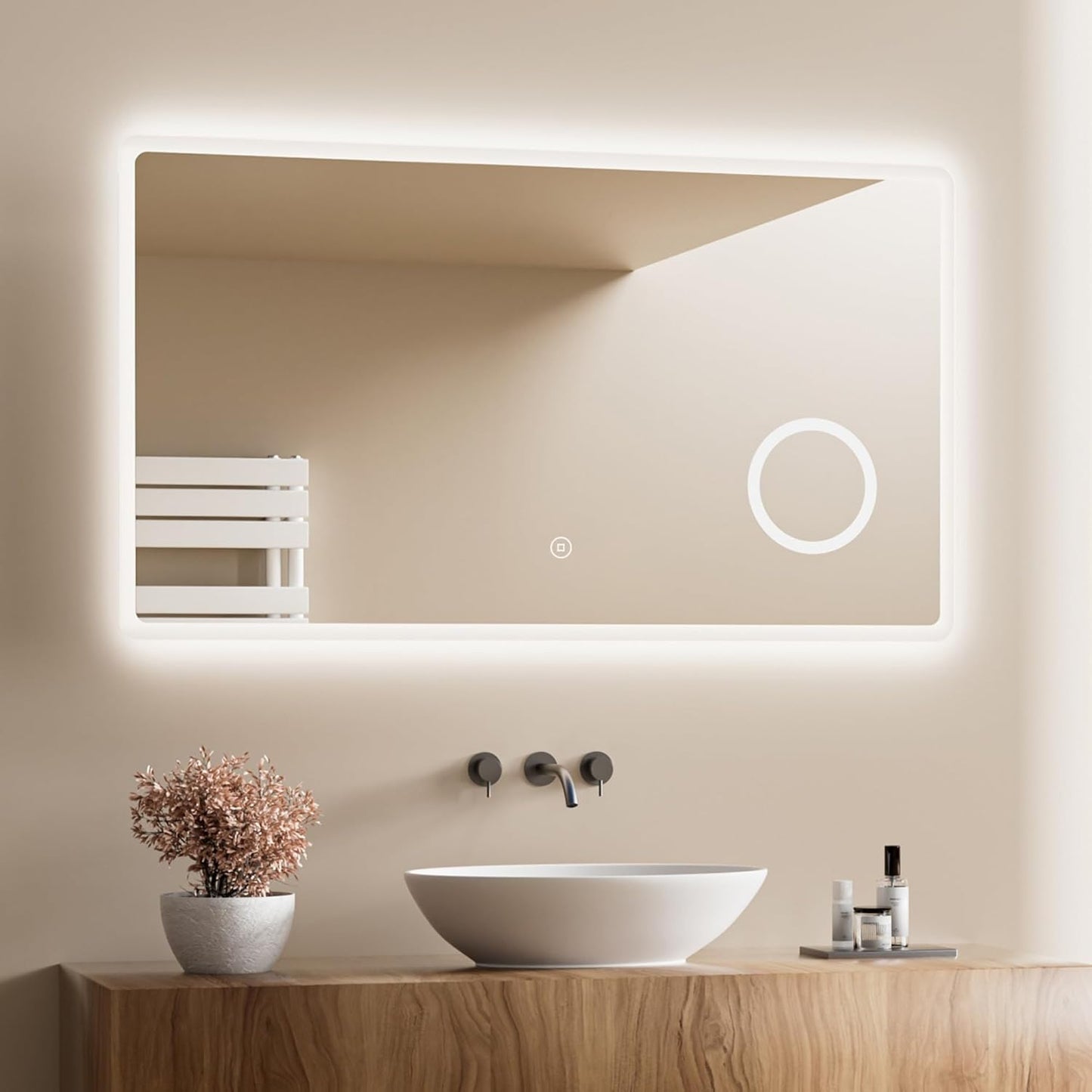 Badspiegel mit LED-Beleuchtung, 3x Vergrösserung, 120x60cm, 120x60cm Mit 3x Vergrößerung