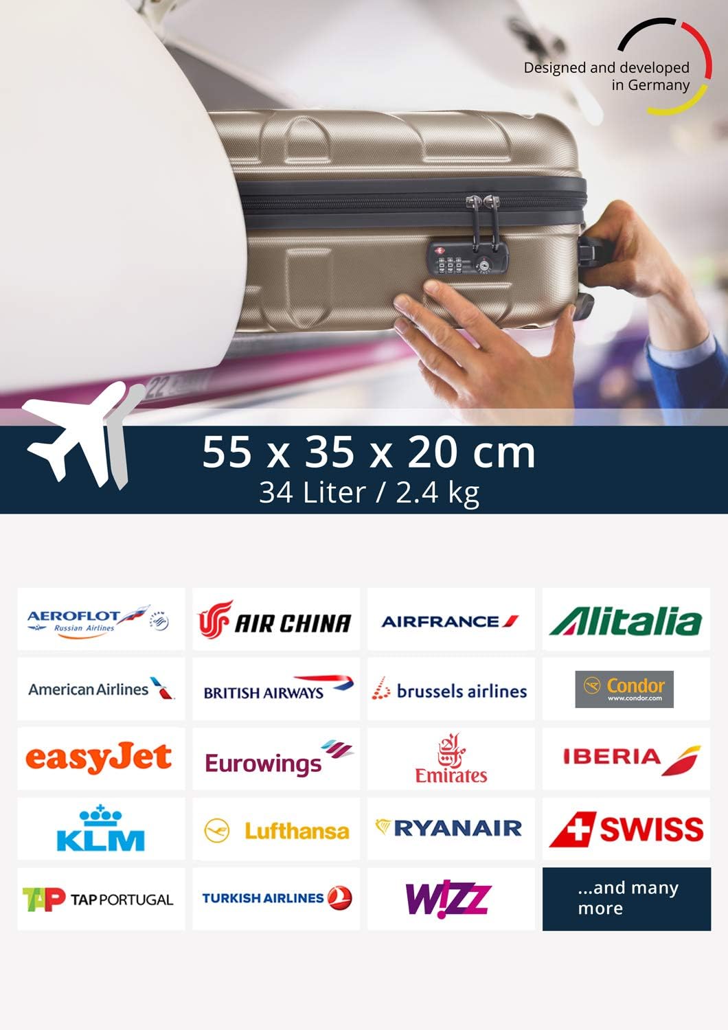 Handgepäck Hartschalen-Koffer, Gold 55 cm