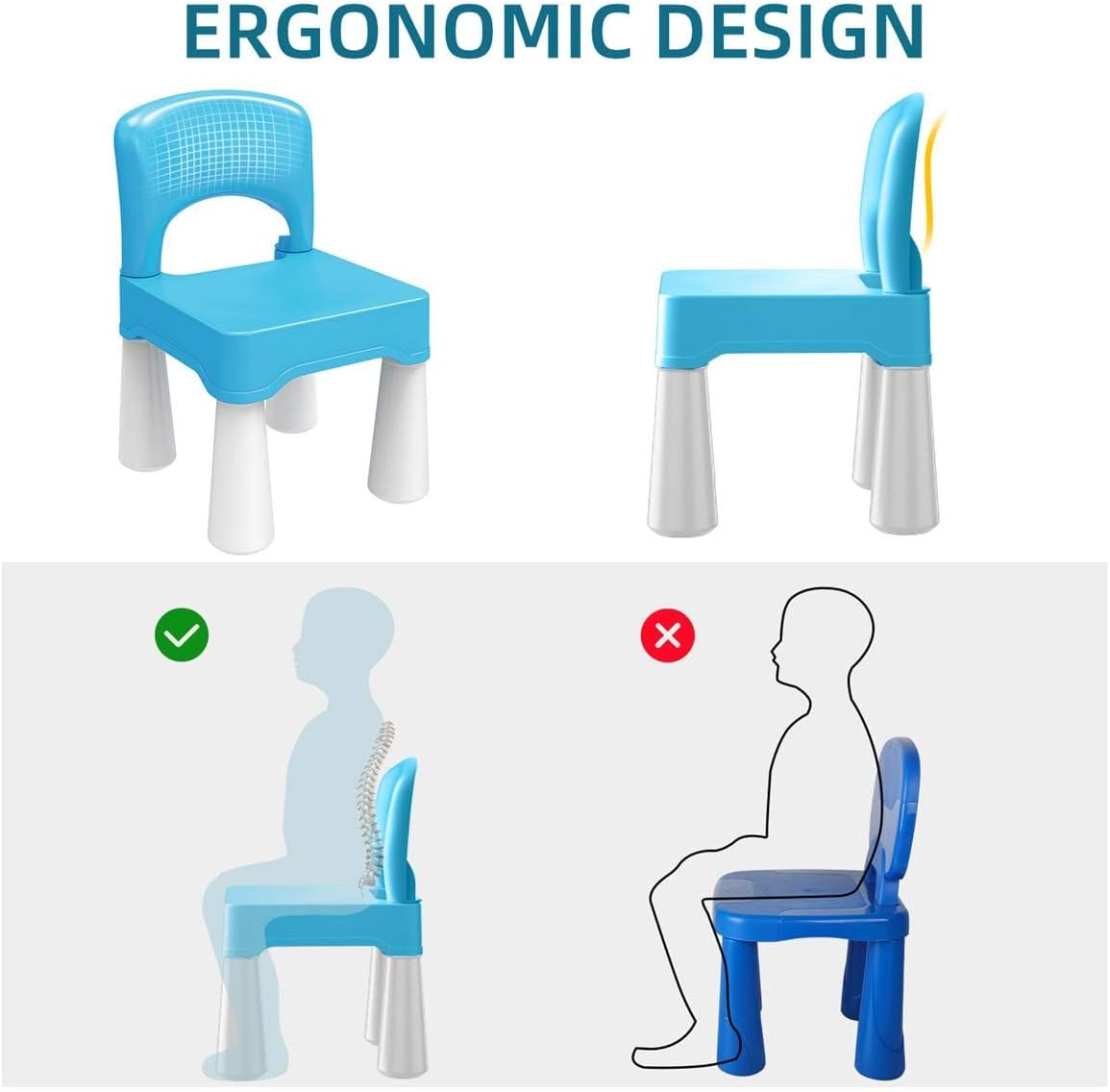 Kinderstuhl mit ergonomischer Rückenlehne, Blau
