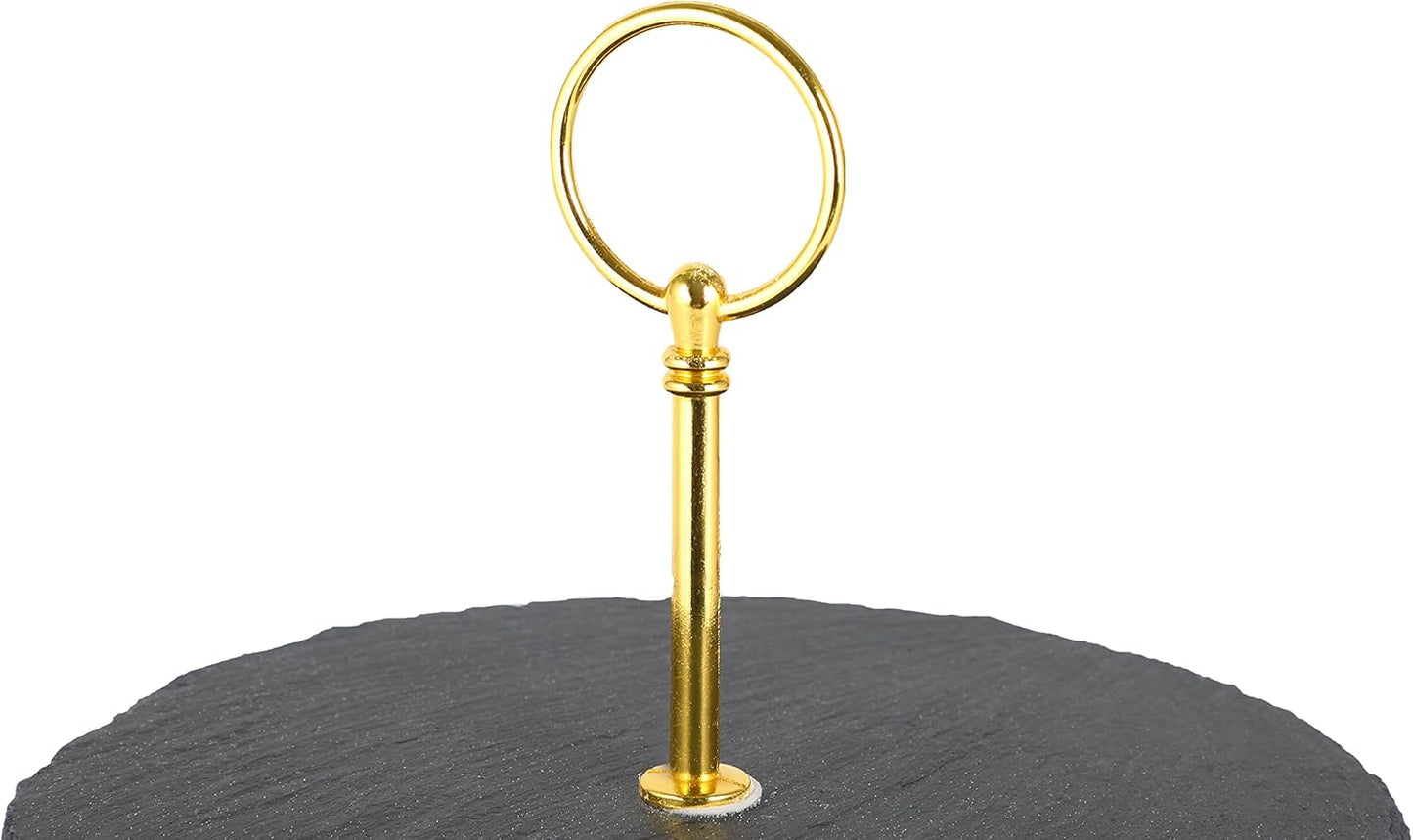3-stöckige Etagere aus Naturschiefer mit Metallgriff, 3-Stöckig Gold-edition