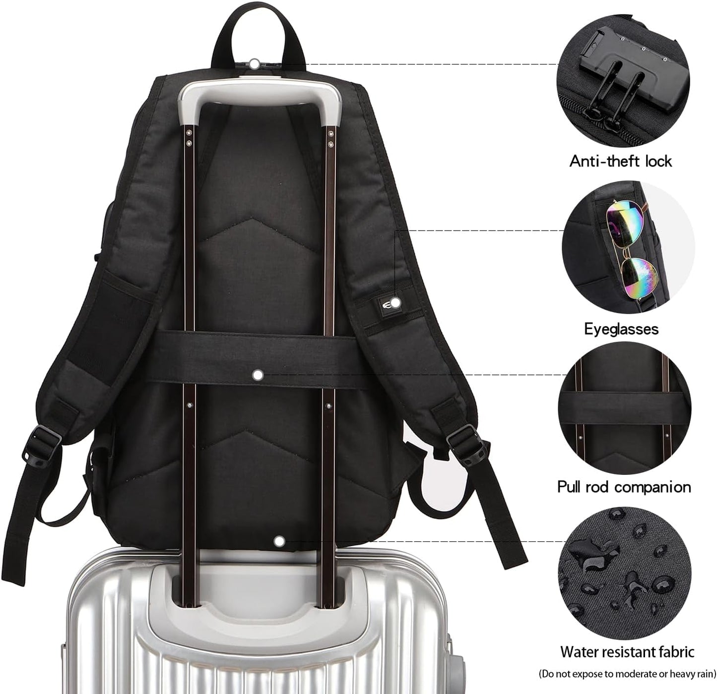 Laptop Rucksack Anti-Diebstahl mit USB-Anschluss, 15,6 Zoll ; Schwarz