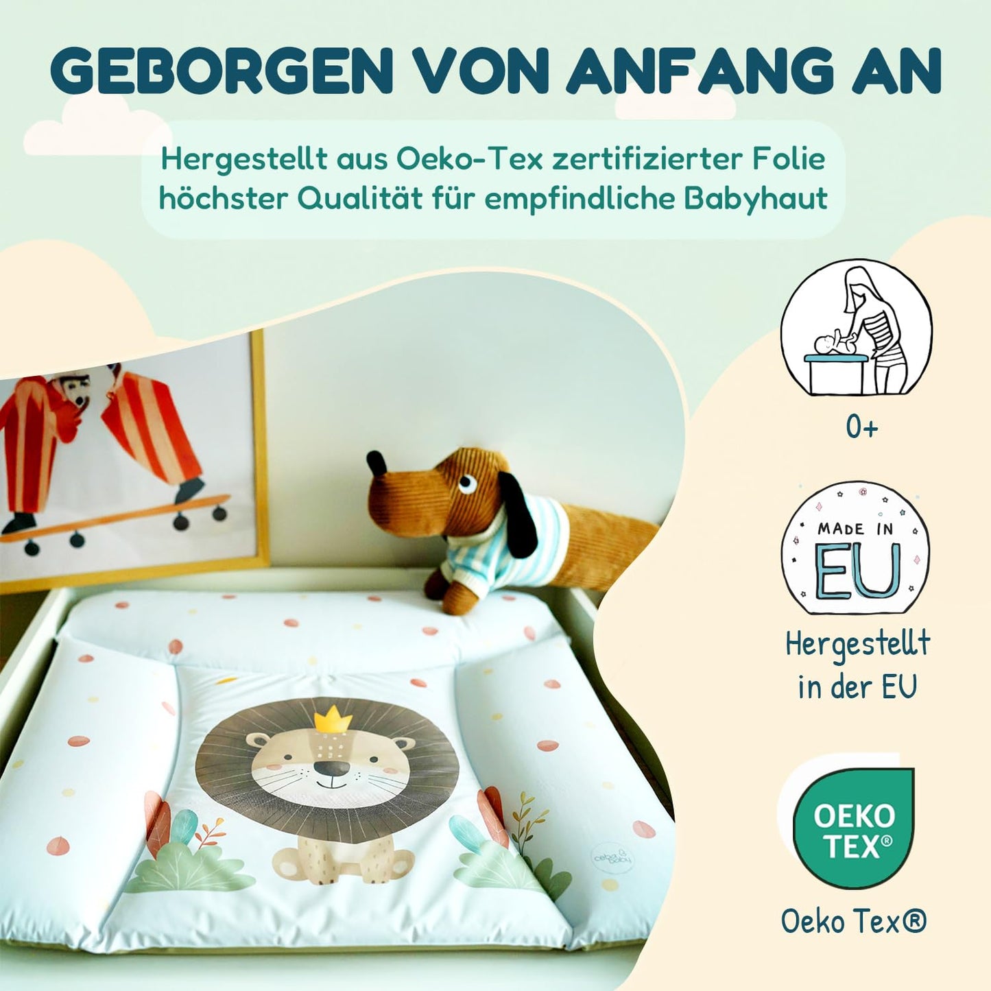 Weiche Wickelauflage 75x72 cm, wasserdicht, 72x75 cm (1er Pack) Schläfriger Bär