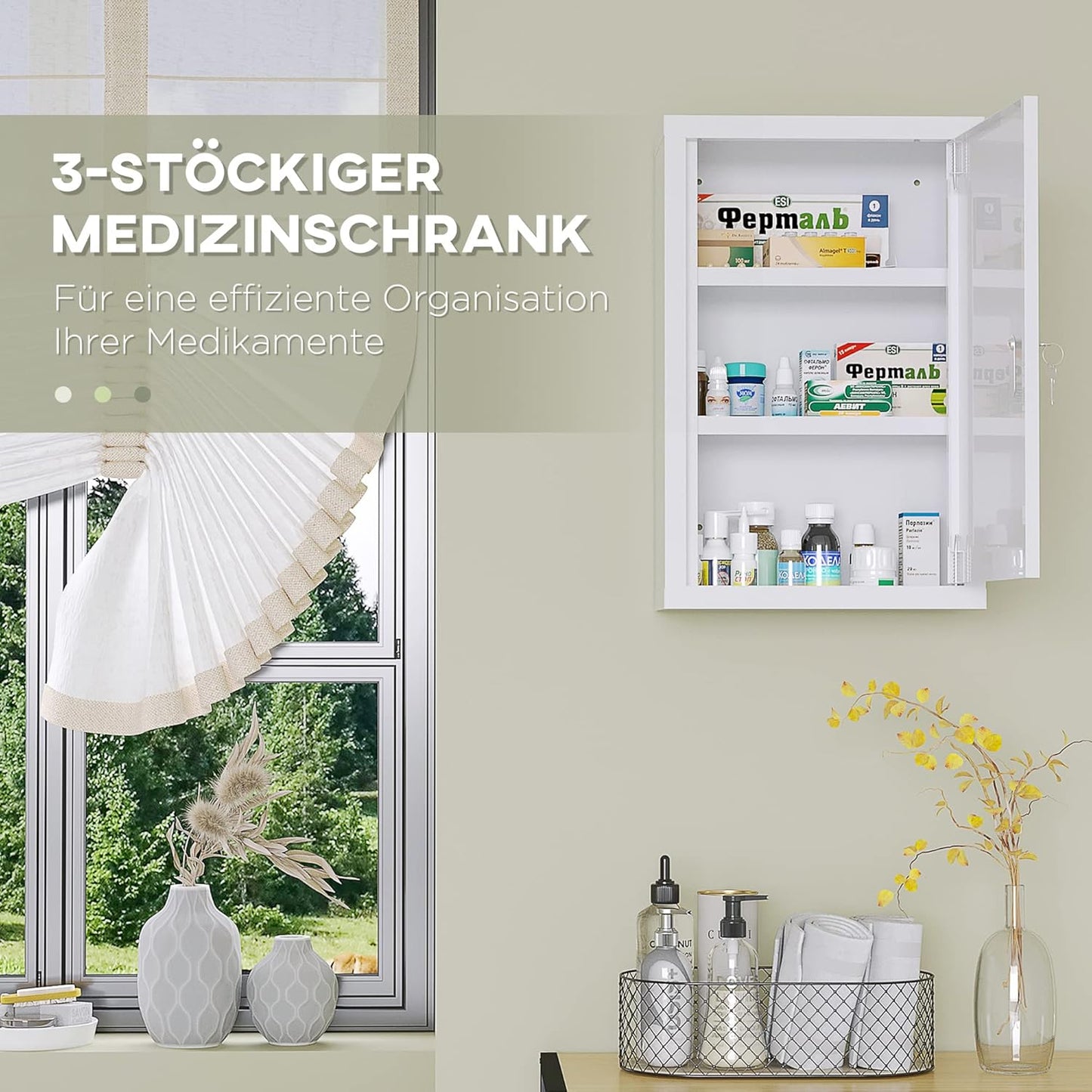 Abschliessbarer Medizinschrank mit 3 Schichten