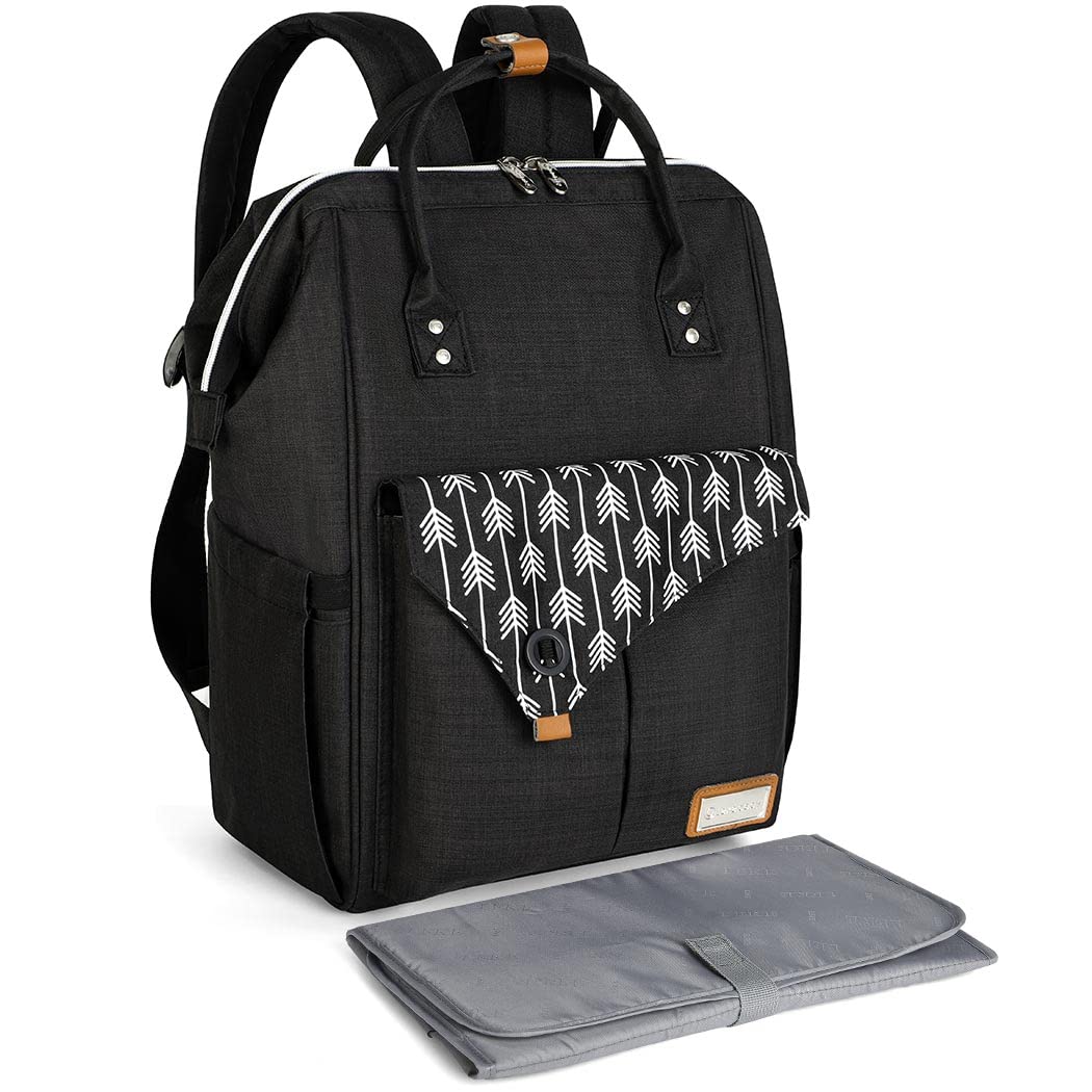 Wickelrucksack mit Wickelunterlage, Schwarz