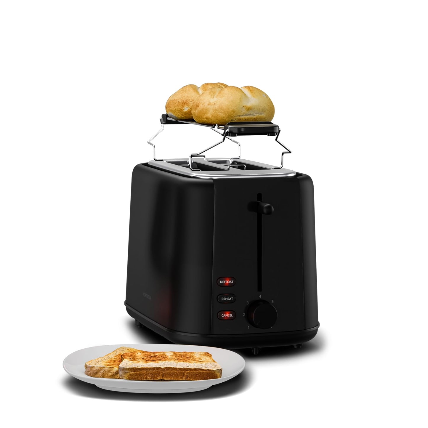 Velaire Toaster für 2 Scheiben mit Brötchenhalter, Schwarz Toaster