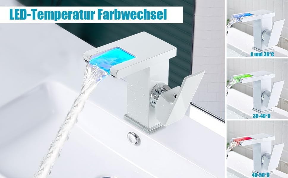 Badarmatur Wasserfall mit Kalt-/Warmwasserfunktion, Weiss