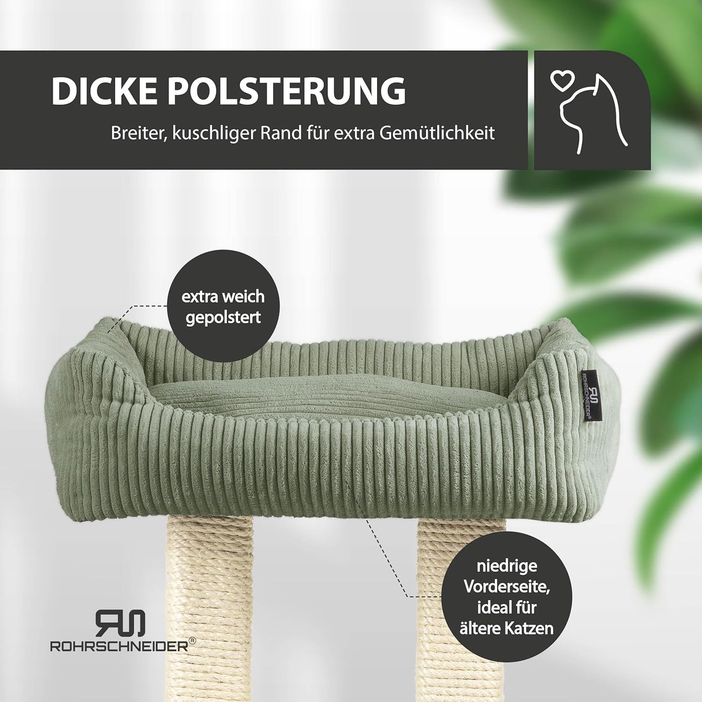 Moderner Kratzbaum Wolly, Cordstoff breit salbei