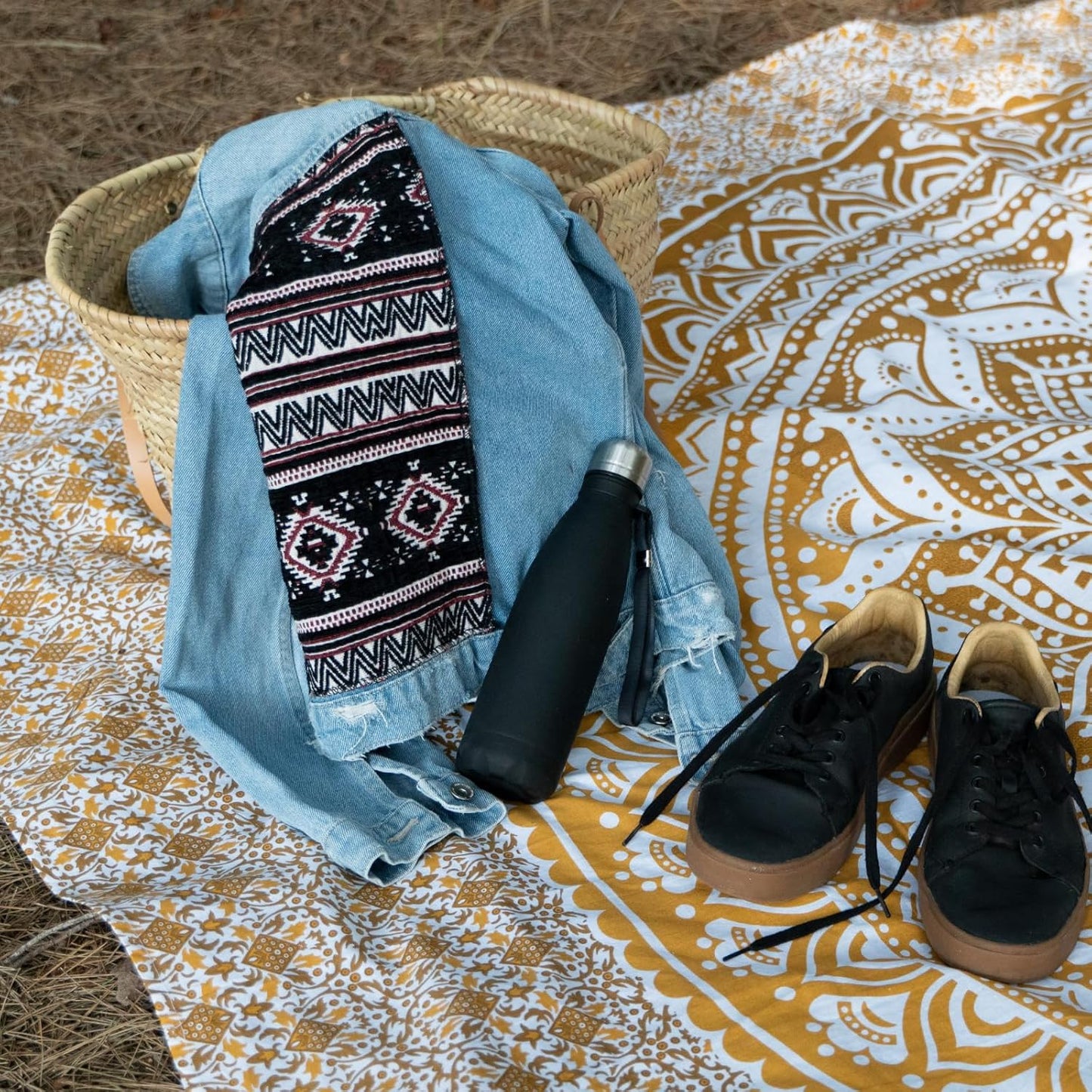 Mandala Strand- und Picknickdecke XXL sandfrei, Braun 230L x 210B cm