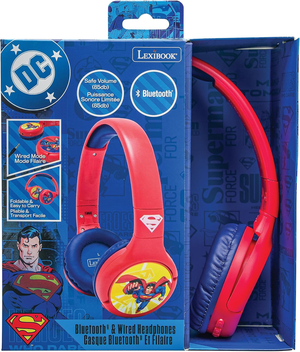 Kinderkopfhörer 2-in-1 Bluetooth und Kabel, Superman