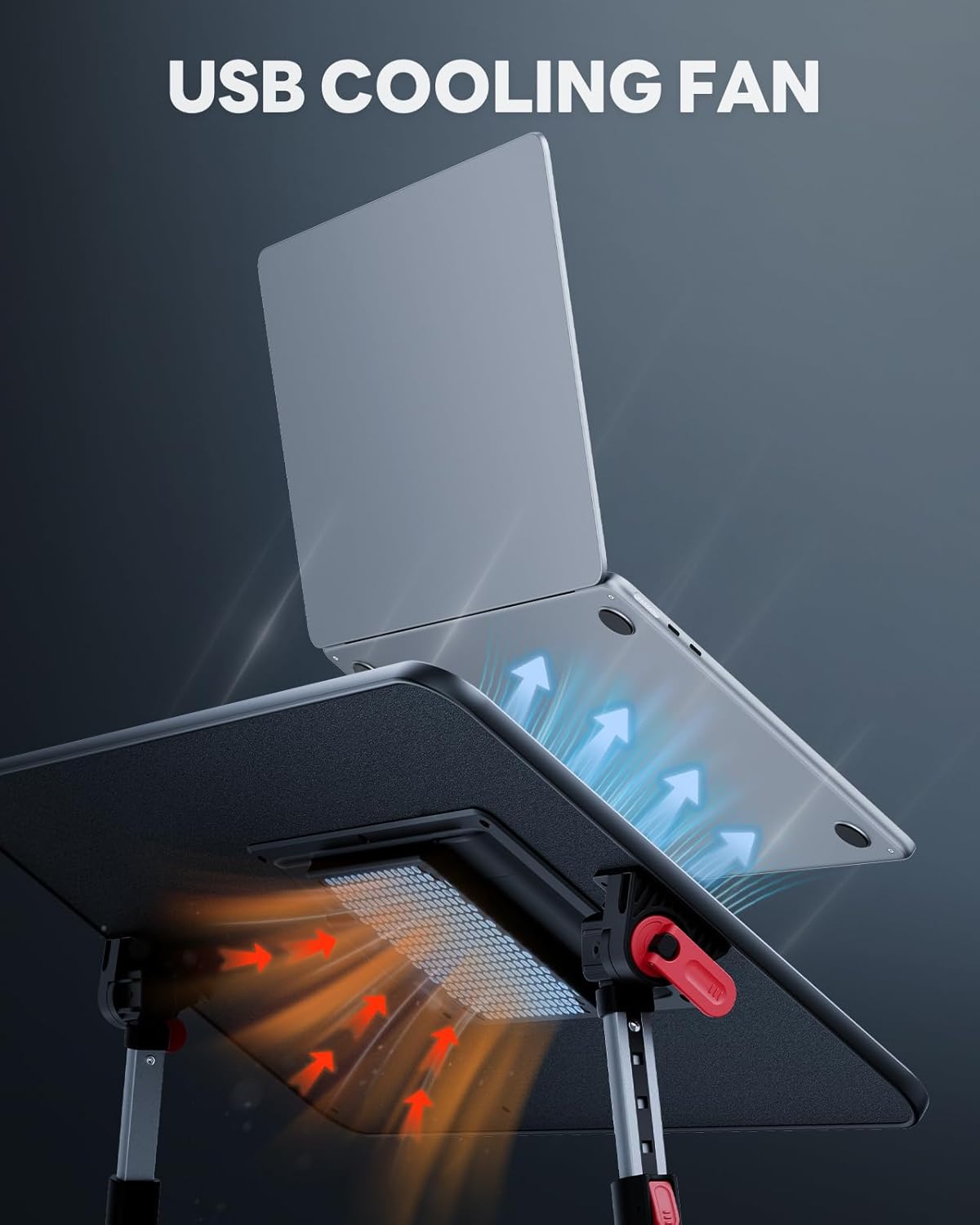 Verstellbarer Lapdesk mit Ventilator und USB-Anschluss, Schwarz 52*30cm