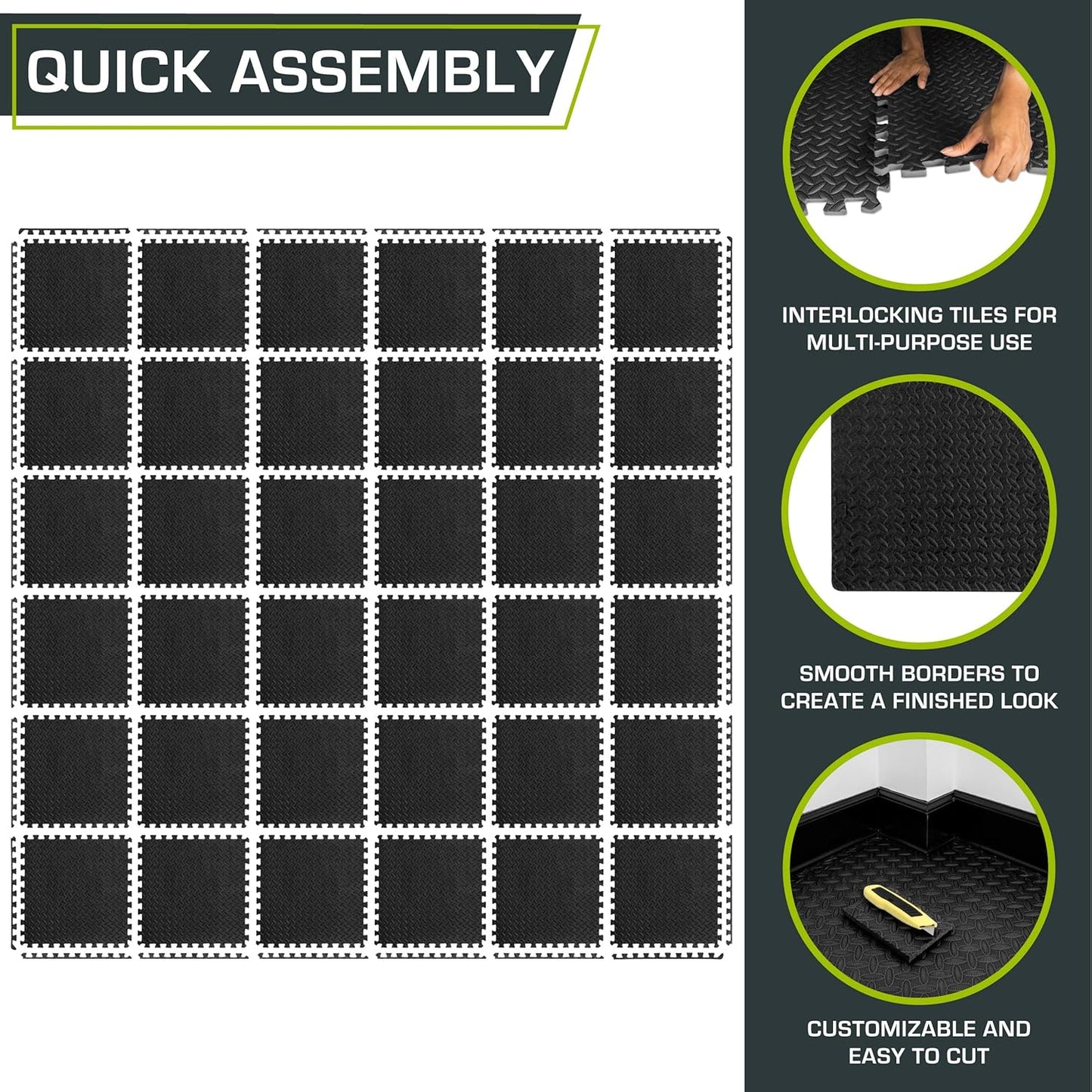 Puzzle-Exercise-Matte, Black - 1/2 Inch - 144 Sq Ft - 36 Tiles
