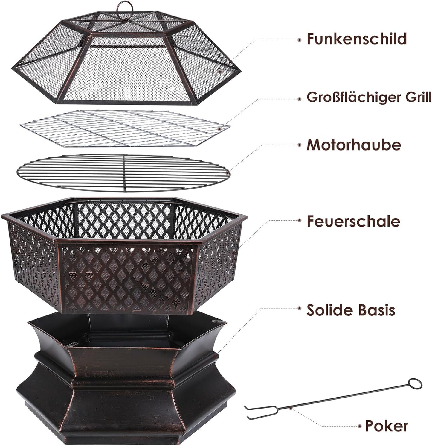Feuerschale mit Grillrost, 26 Zoll - 66 * 66 * 63 cm