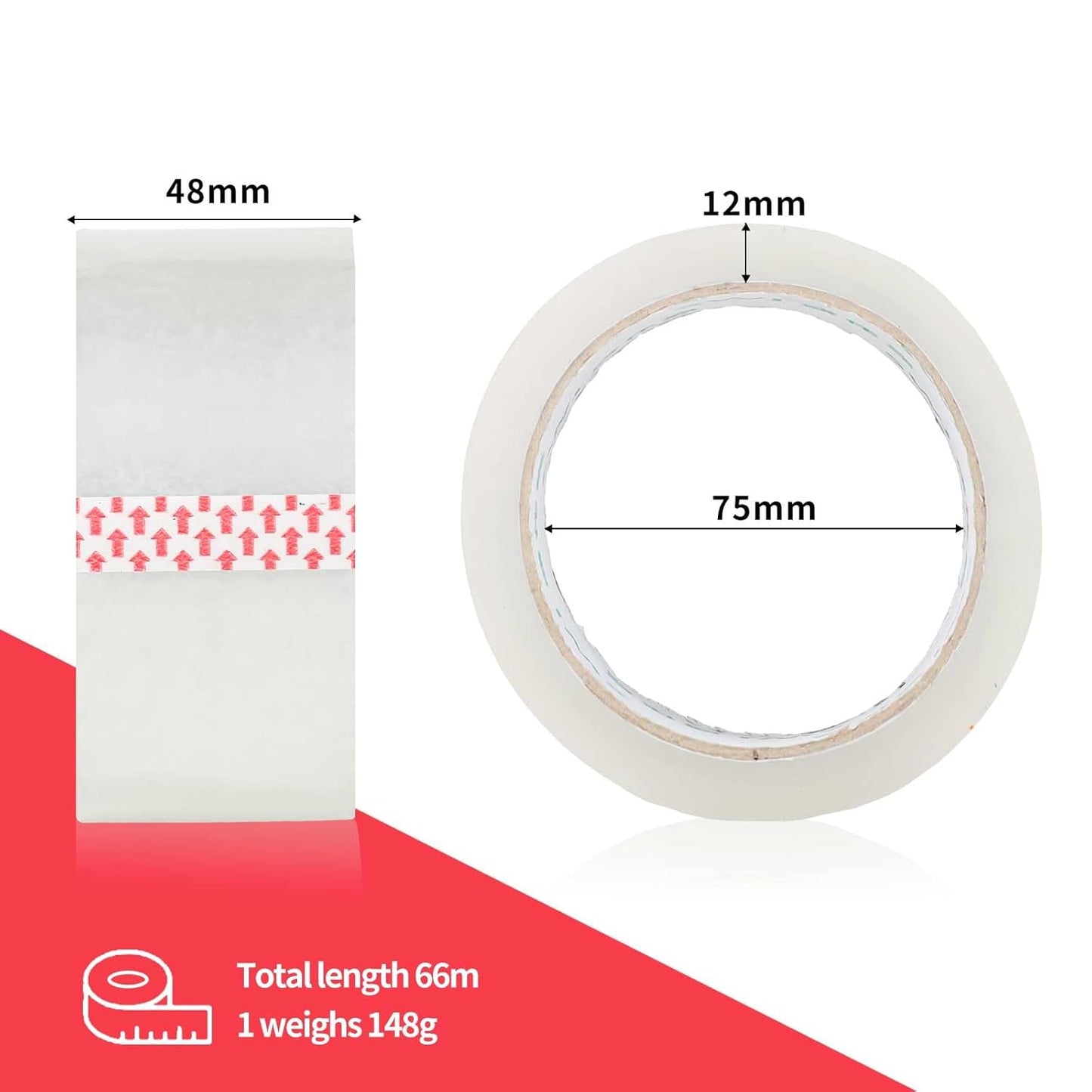 12 Rollen transparentes Paketklebeband, 12PCS