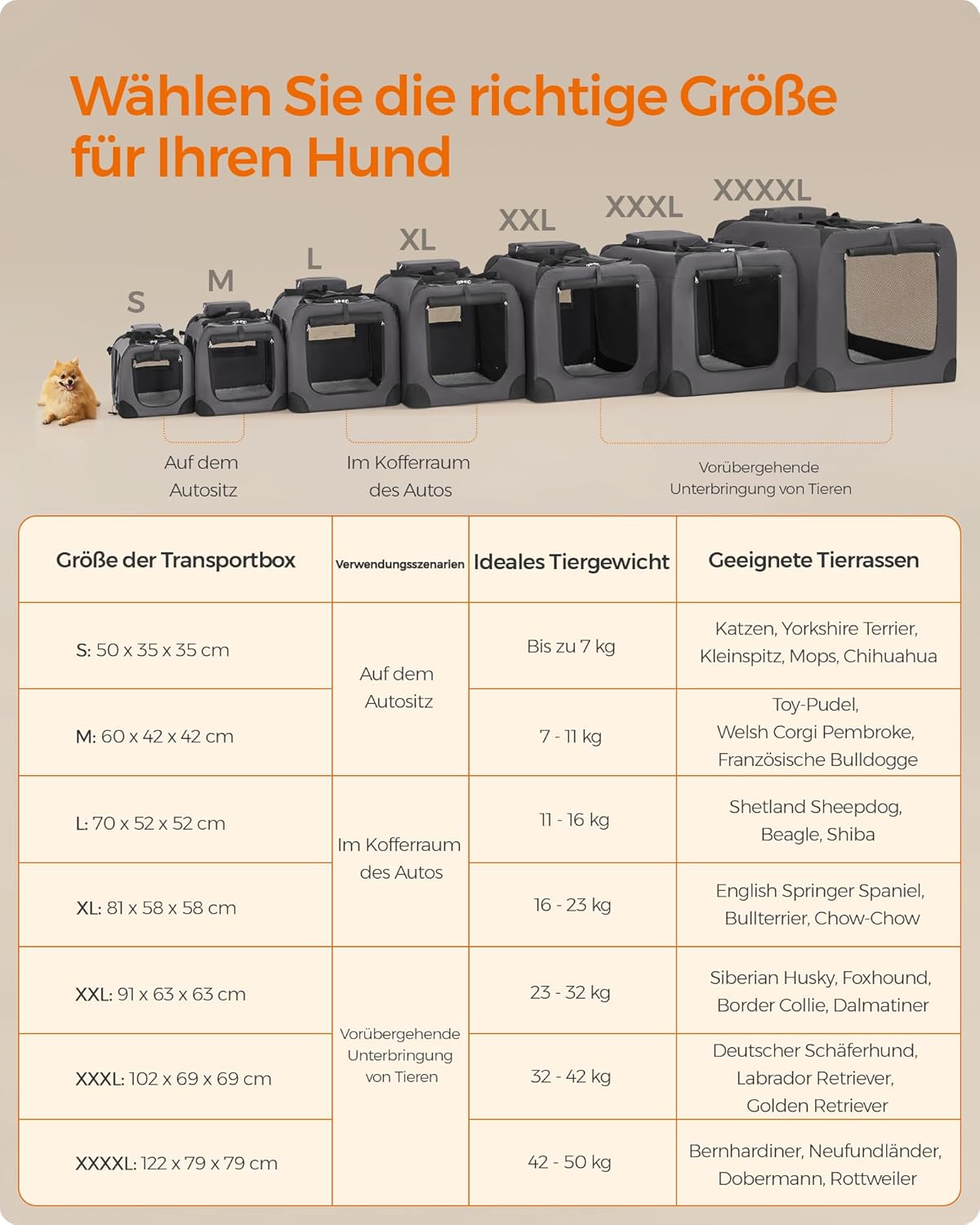 Faltbare Hundetransportbox, L 102 x B 69 x H 69 cm Grau