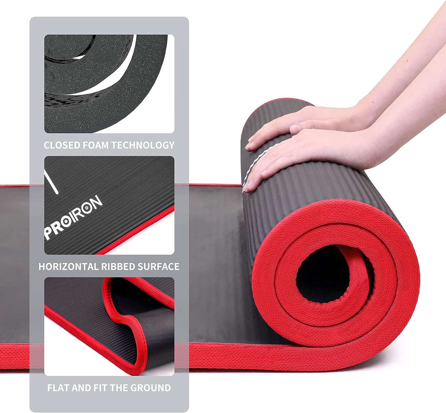 Rutschfeste Gymnastikmatte mit Tragegurt, 1-Schwarz/rot-183x66x1cm