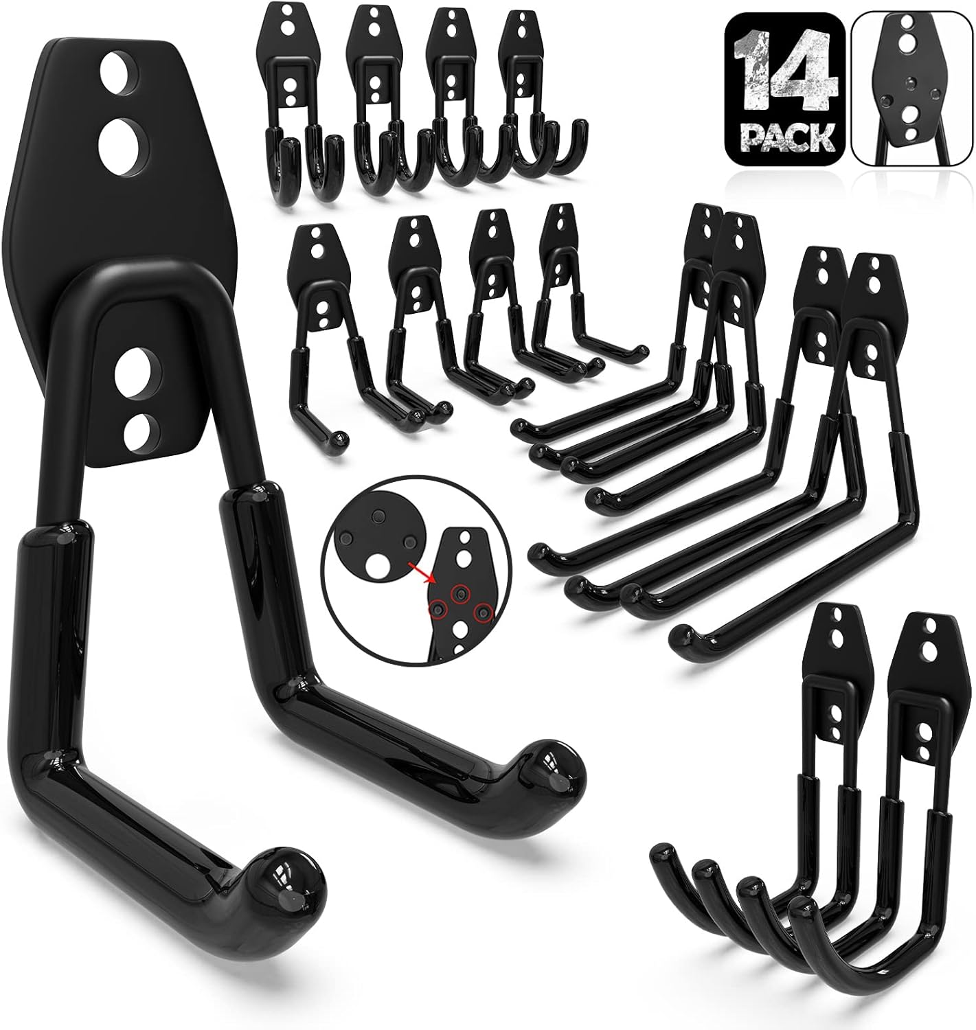 14-teiliges Wandhaken-Set, Schwarz 14pc