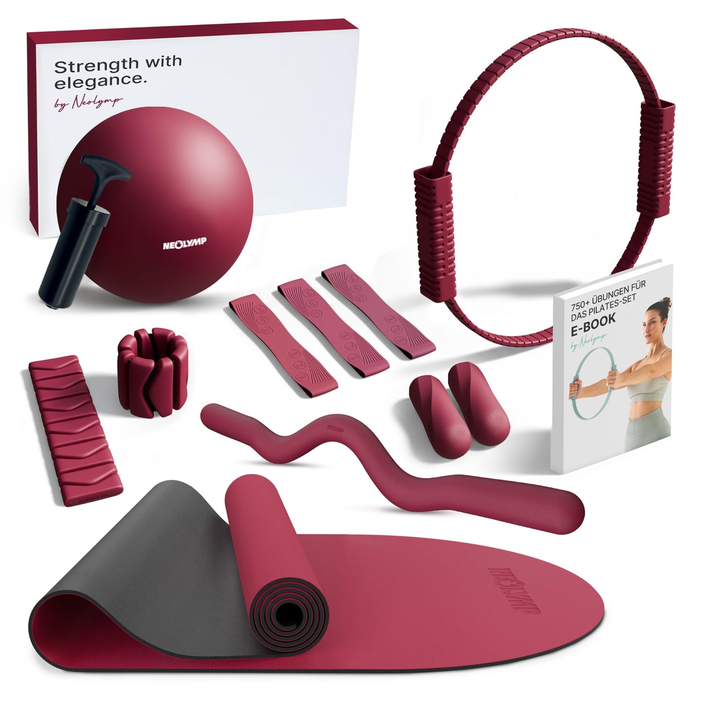 Pilates-Zubehör-Set, Berry Pro mit Matte + SZ Stange