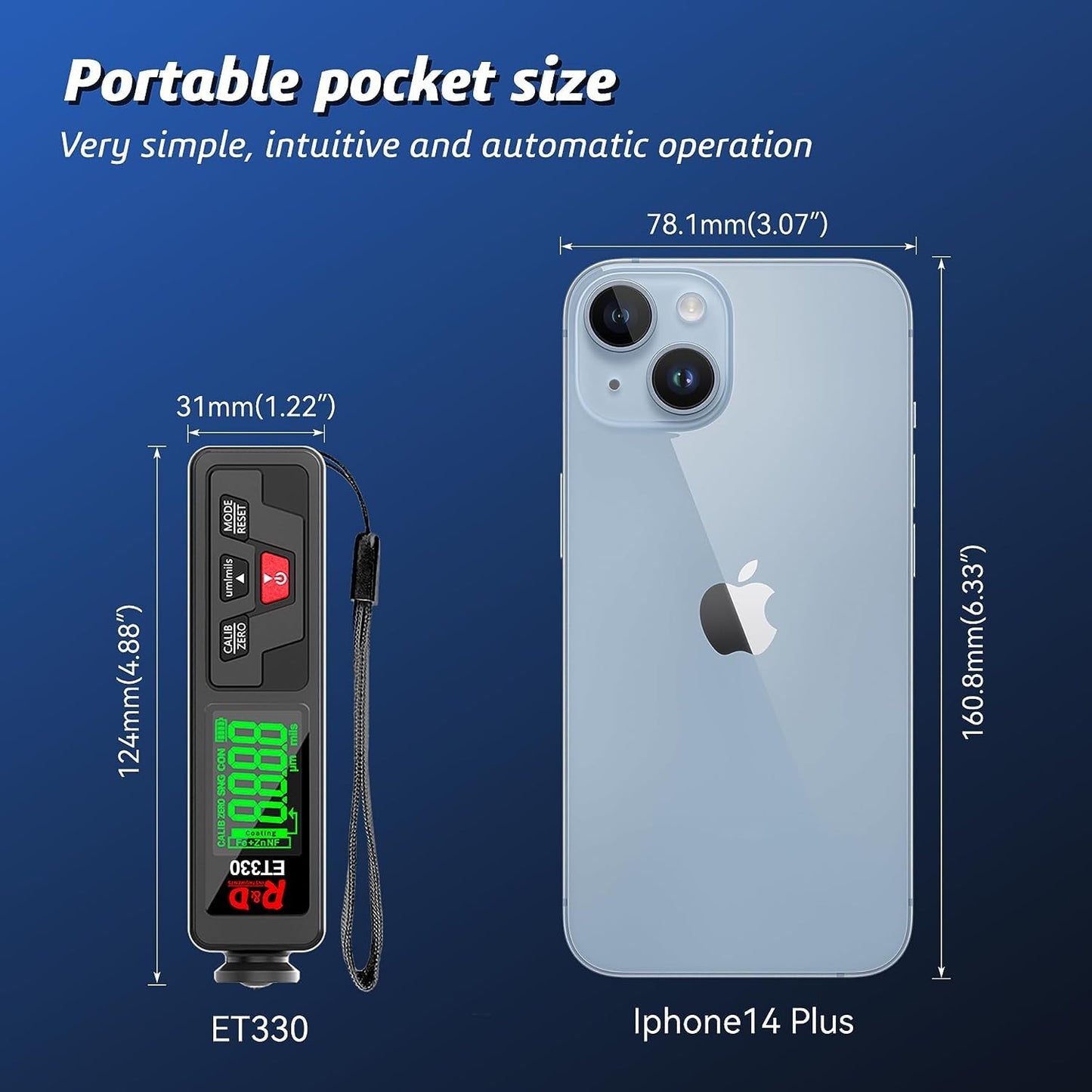 Handheld Lackdickenmessgerät ET330 mit LCD-Display, PCB+Kunststoff