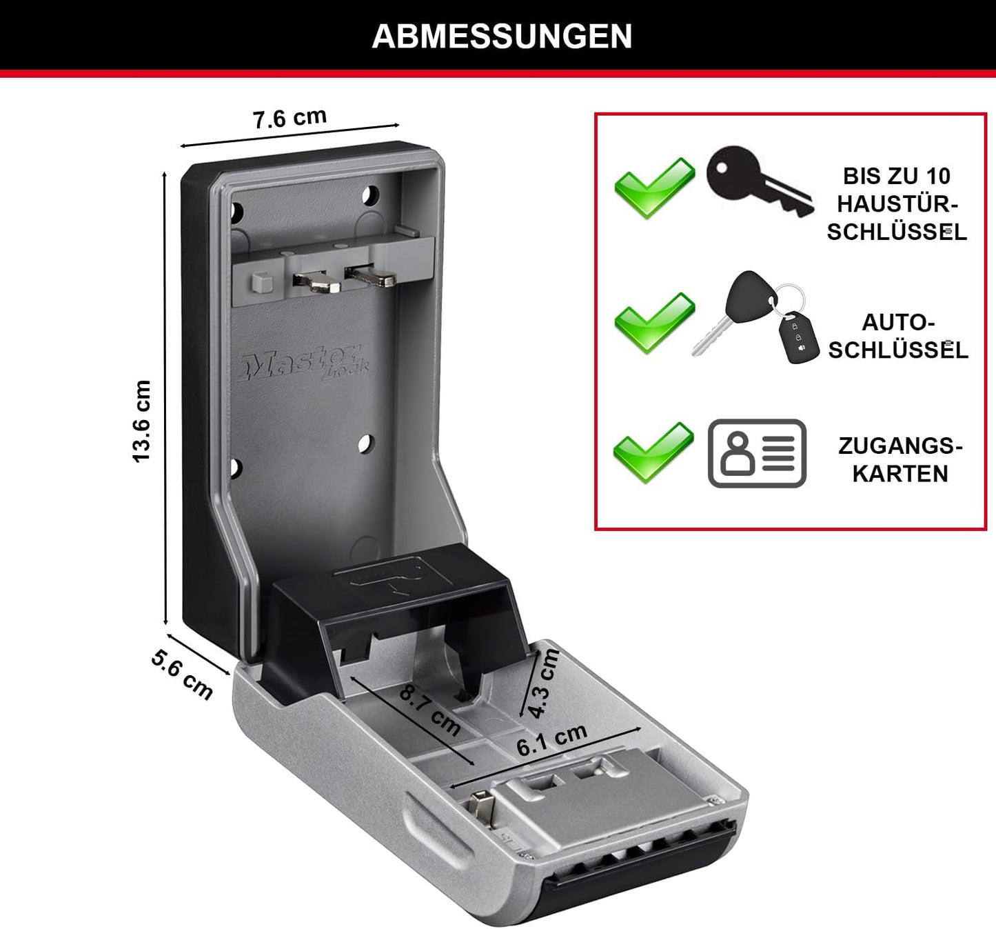 Schlüsseltresor mit Wandhalterung, NEU - XL - Wandmontage