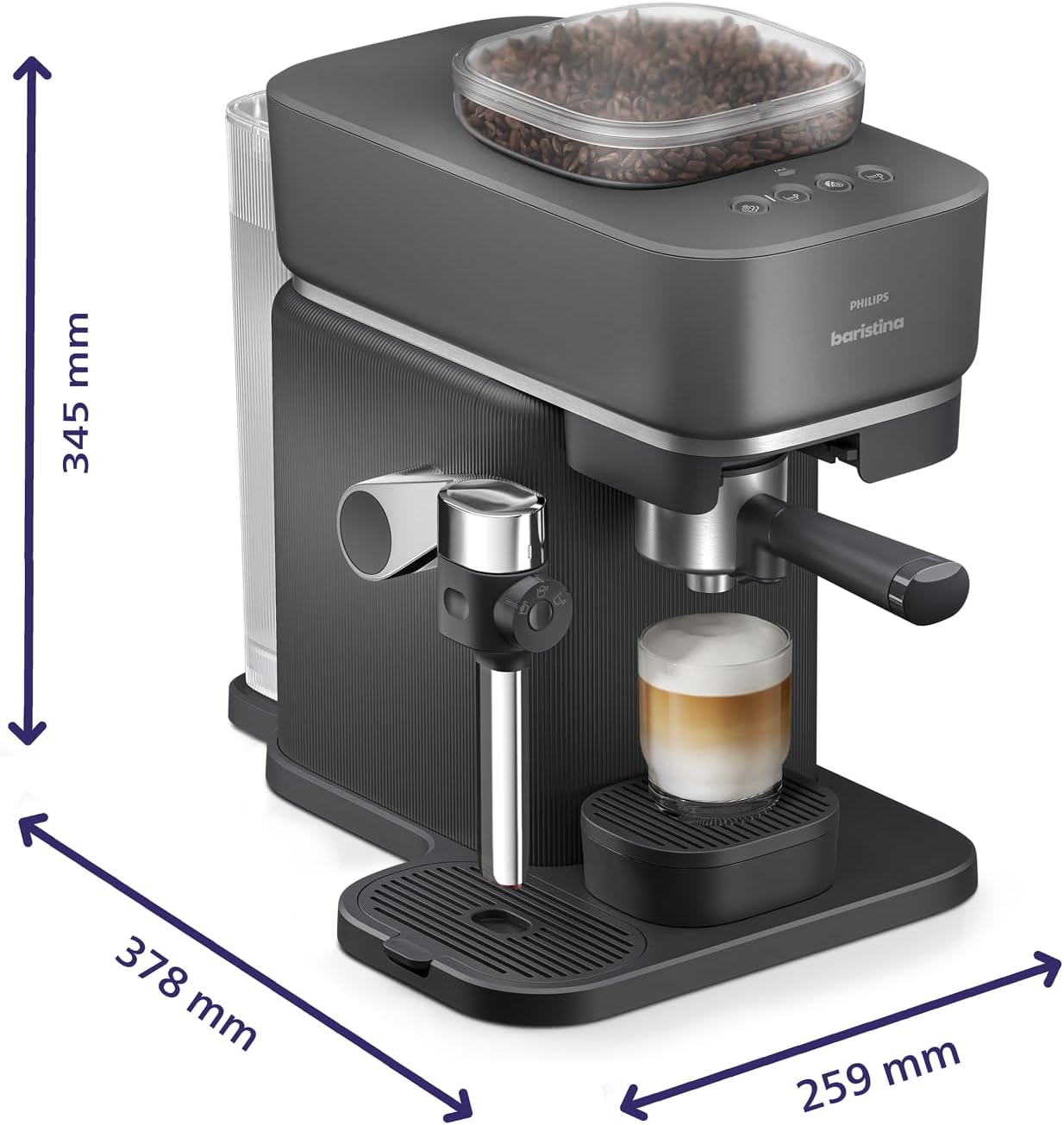 Espressomaschine mit Mahlwerk und Milchaufschäumer