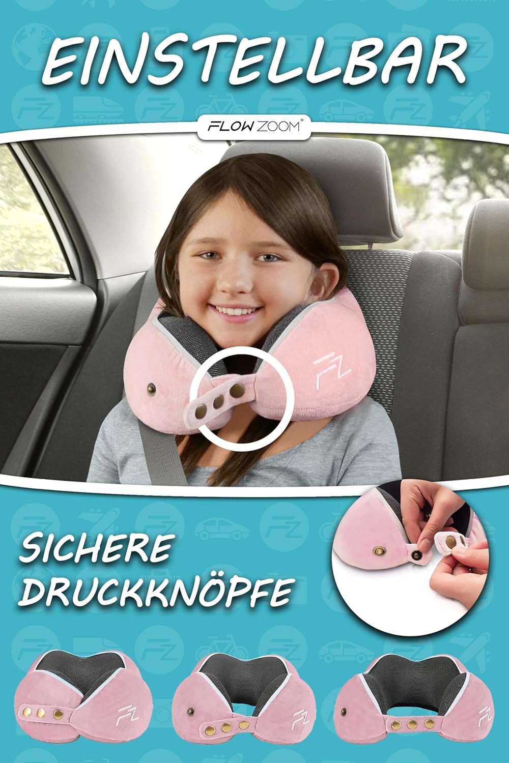 Einstellbares Kinder-Nackenkissen, 3.2. Comfy Kids M - Rosa