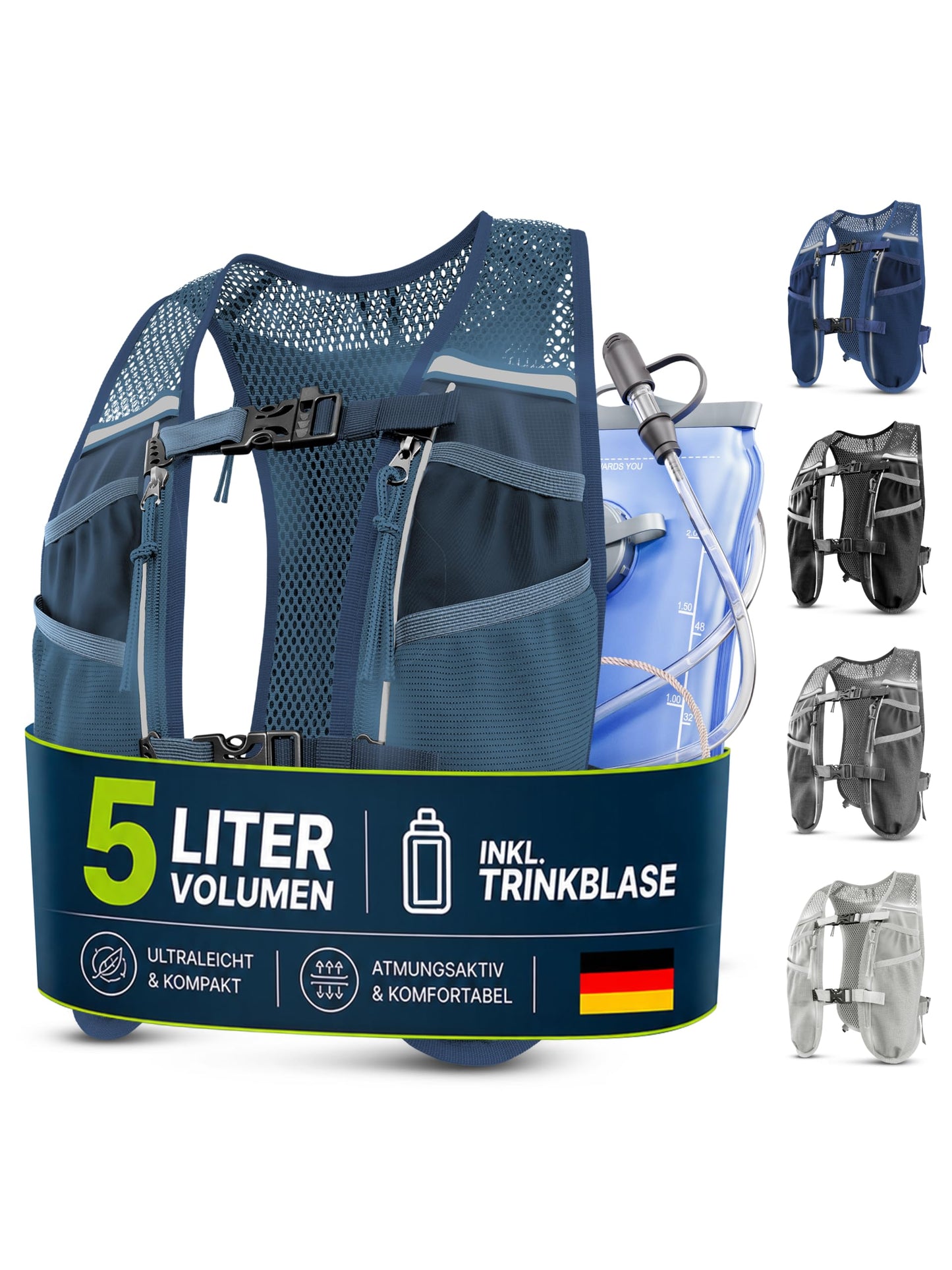 Laufweste mit Trinkblase, 5L - blau - mit Trinkblase 5L