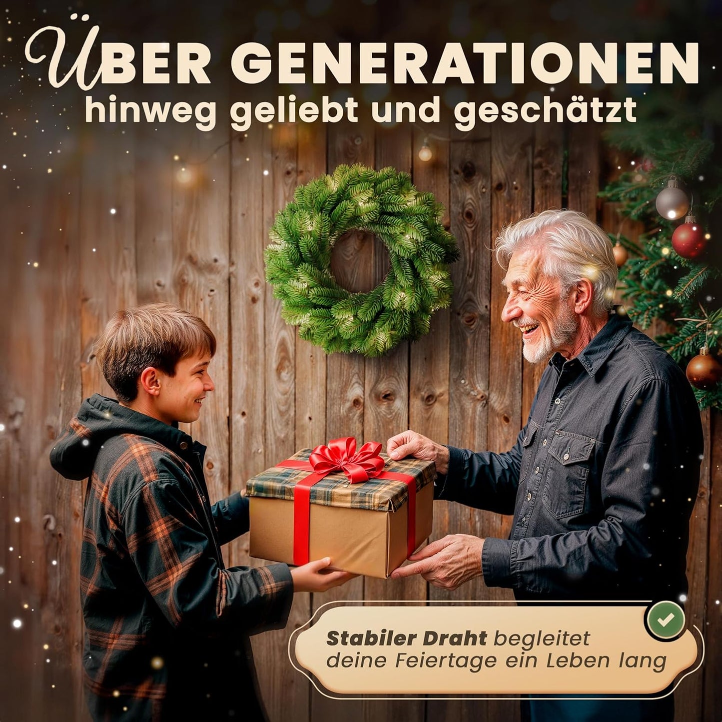 Beleuchteter Tür-Weihnachtskranz mit LED (60 cm), mit Beleuchtung 60 cm