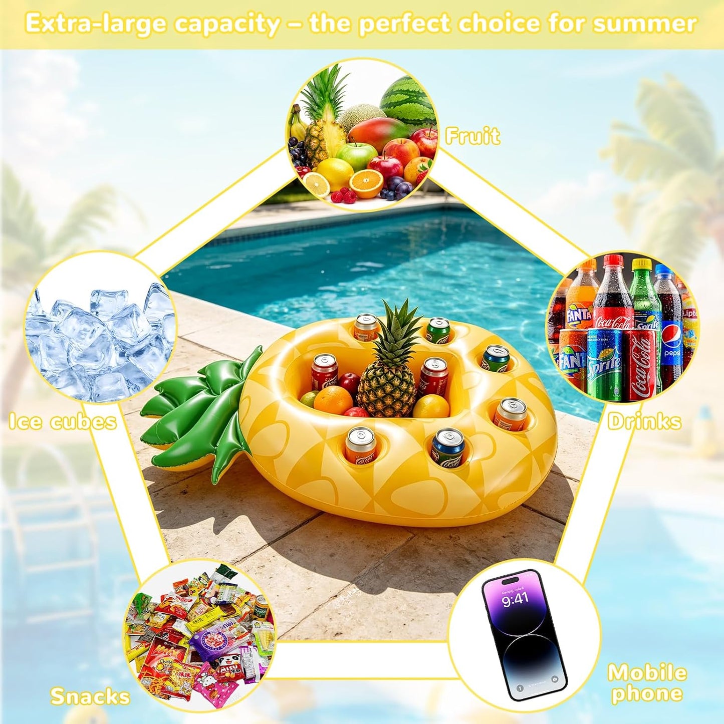 Aufblasbare Ananas Poolbar mit Getränke- und Snackhalter, Ananas