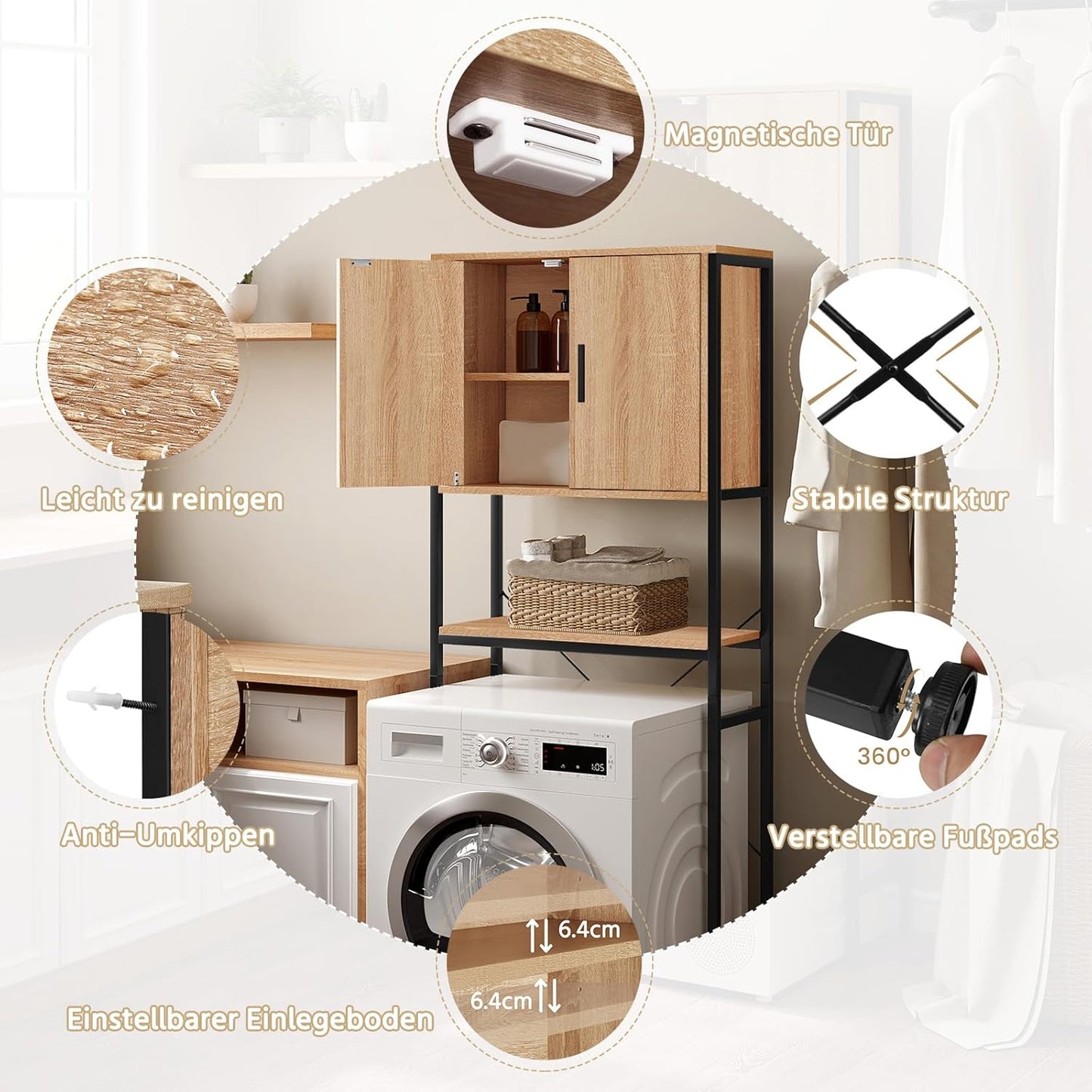 Waschmaschinenregal mit Schrank und verstellbarer Ablage