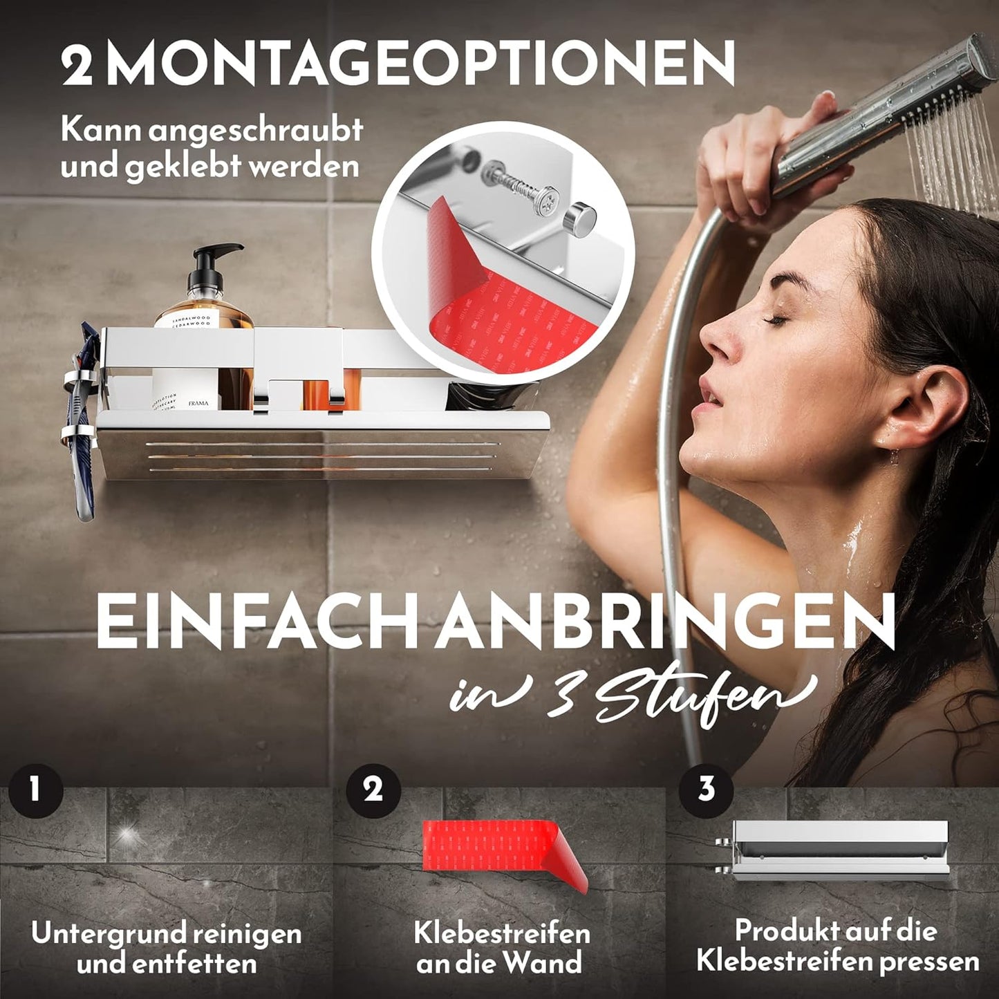 5-in-1 Duschablage Set ohne Bohren, Hochglanz
