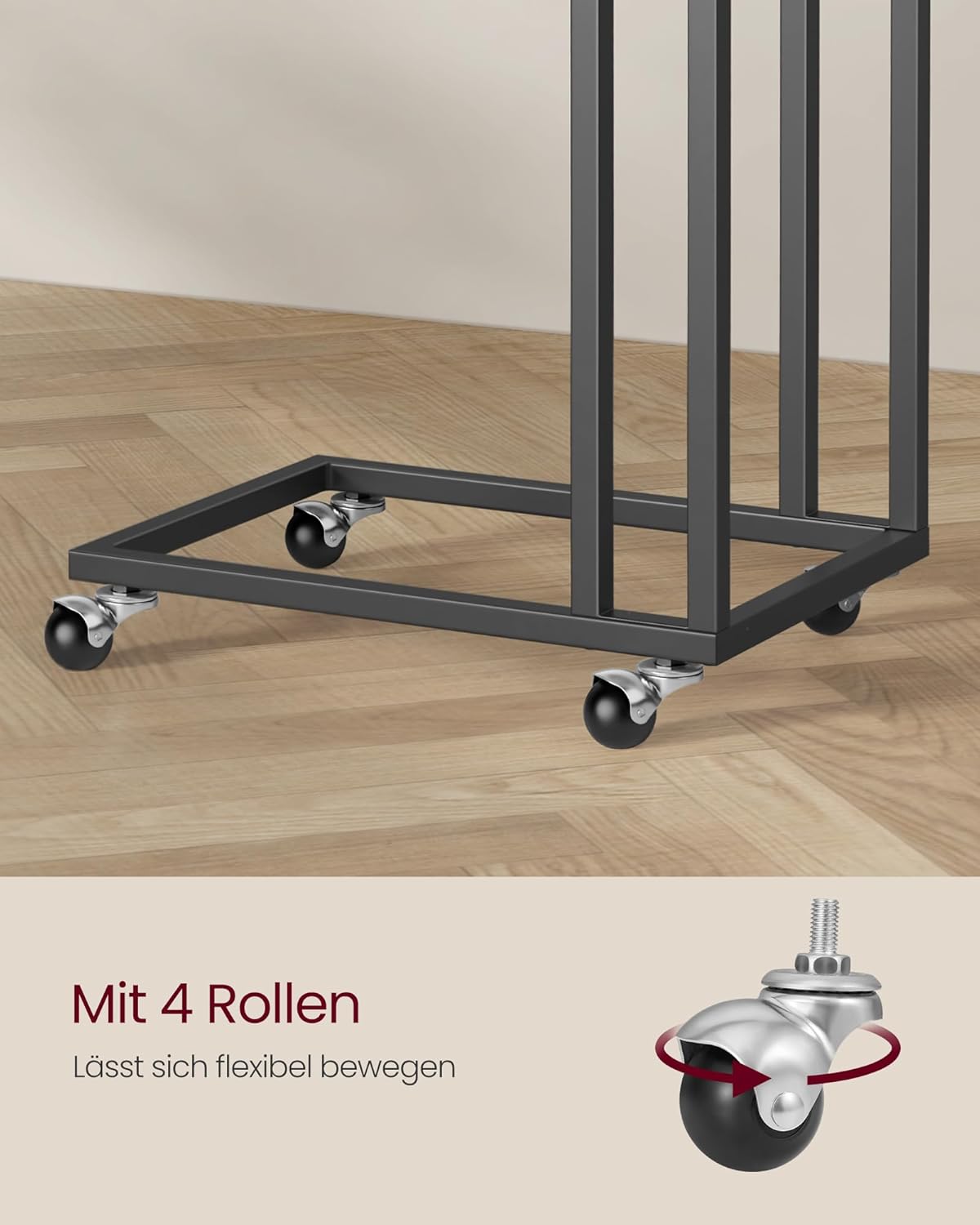 Beistelltisch C-Form mit Rollen, 35x50x60 cm, Ebenholzschwarz