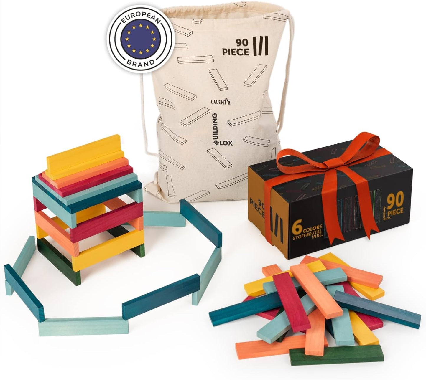 Holzbausteine-Set, Bunt 90 Steine
