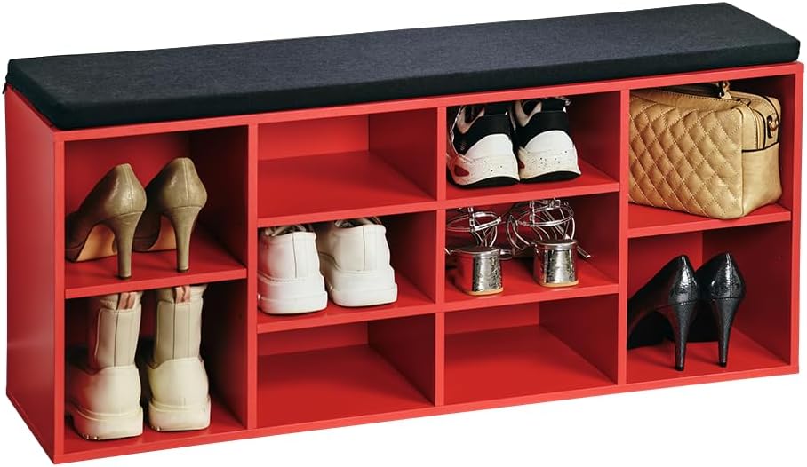 Schuhschrank mit Sitzkissen, Spanplatte, funiert, 103,5 x 29,5 x 48 cm Rot