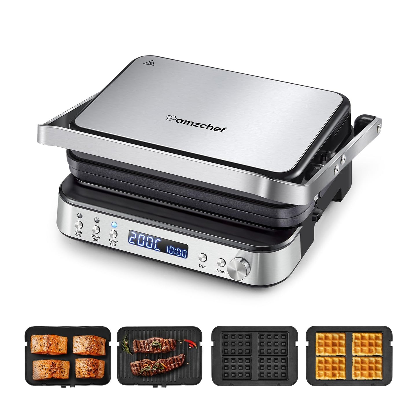 Kontaktgrill mit Wechselplatten, Schwarz & Silber