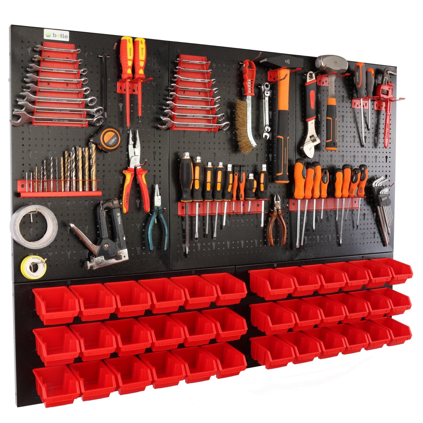 MIX 1 Werkzeugwand-Set mit 63-teiligem Stapelboxen und Werkzeughalter, Rot MIX 1