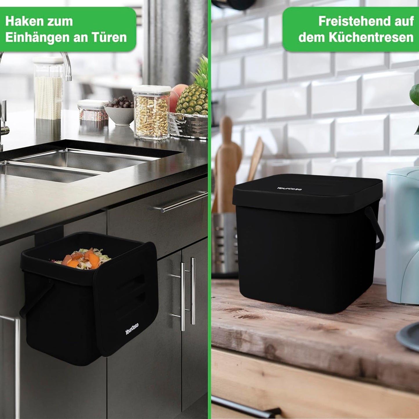 Biomülleimer mit Sieb, Schwarz