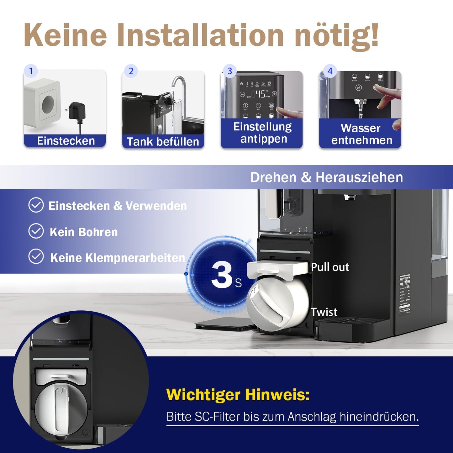 Auftisch Umkehrosmoseanlage WB99-H, WB99-H (Mit Sofortheizung)